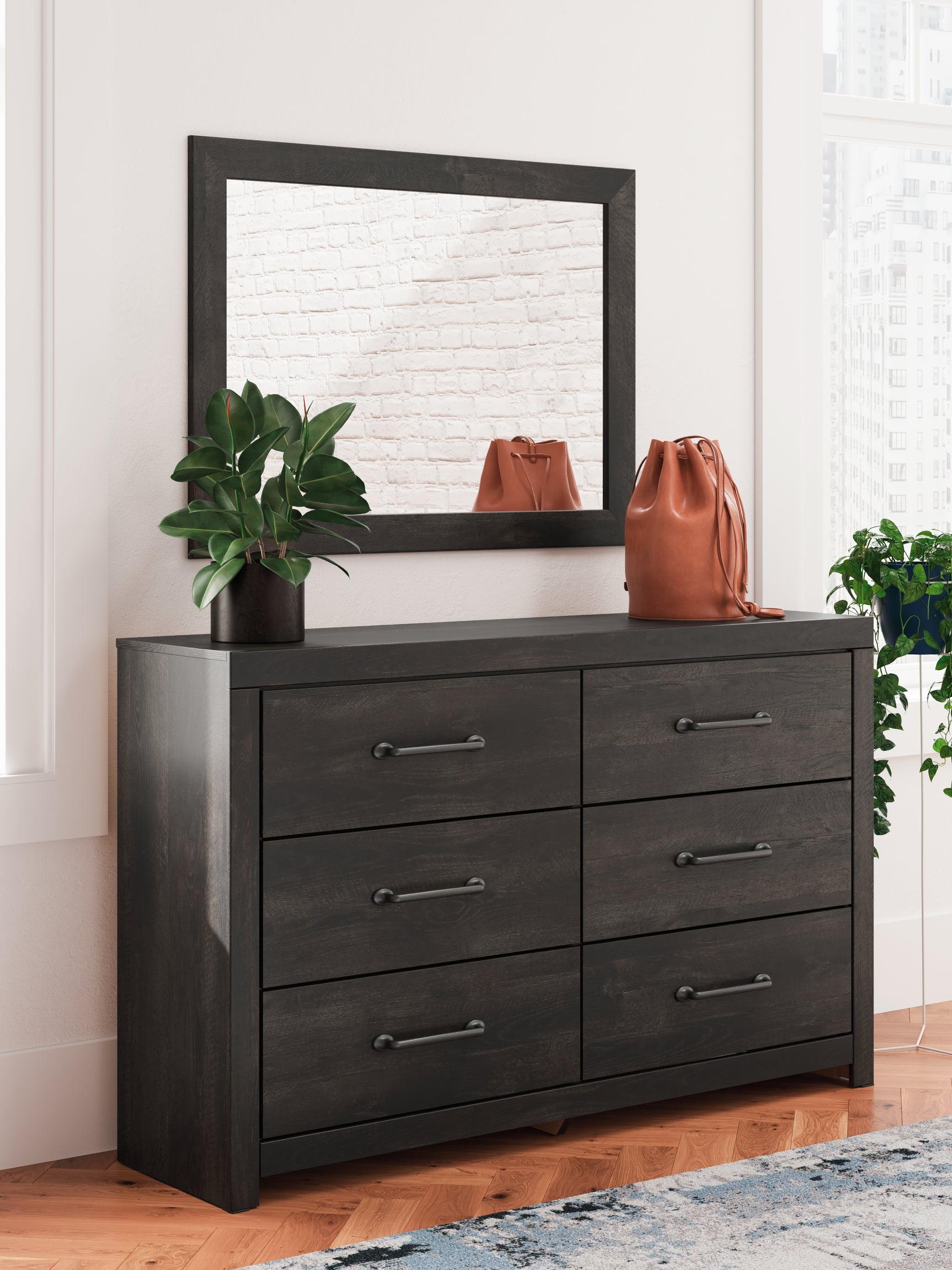 Hollivern Dark Gray Queen Panel Bed, Dresser and Mirror (Online Special Price) - Ornate Home