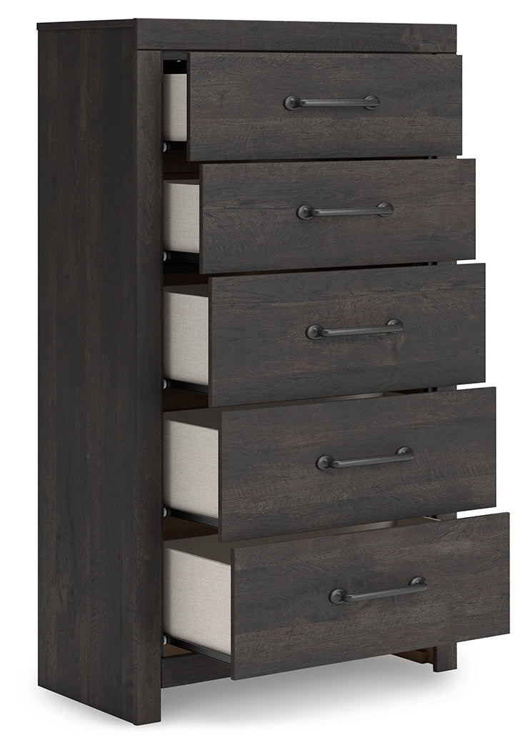 Hollivern Dark Gray Twin Panel Storage Bed, Dresser, Mirror and Chest (Online Special Price) - Ornate Home