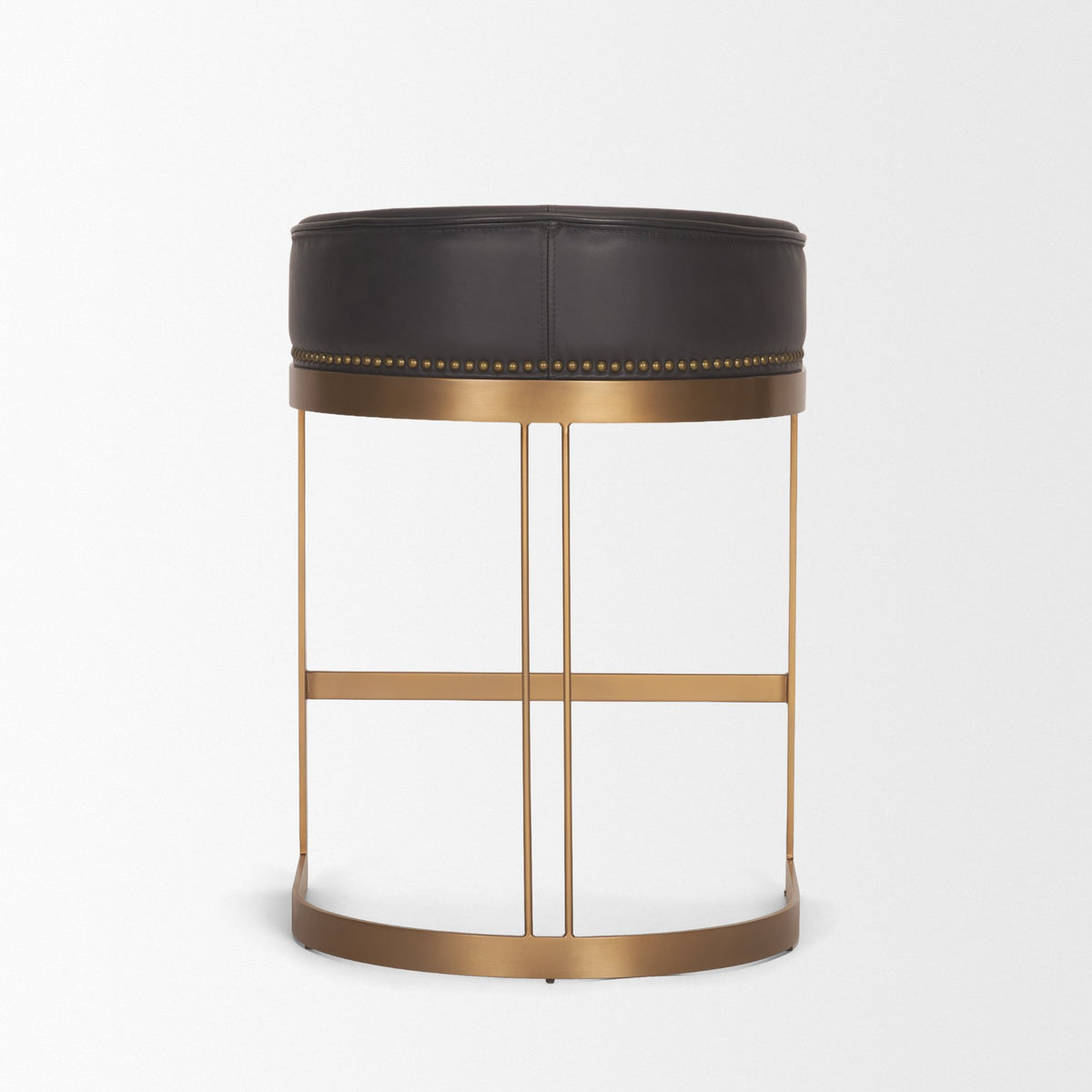 Hollyfield Charcoal-Brown/Gold Leather Seat Metal Base Counter Stool - Ornate Home