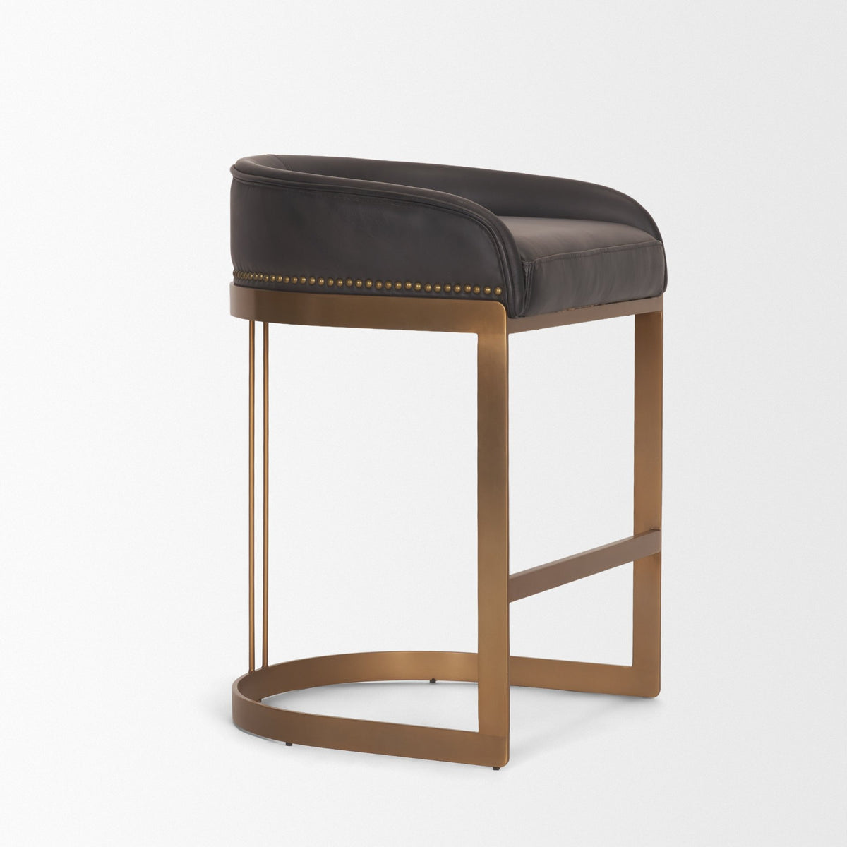 Hollyfield Charcoal-Brown/Gold Leather Seat Metal Base Counter Stool - Ornate Home