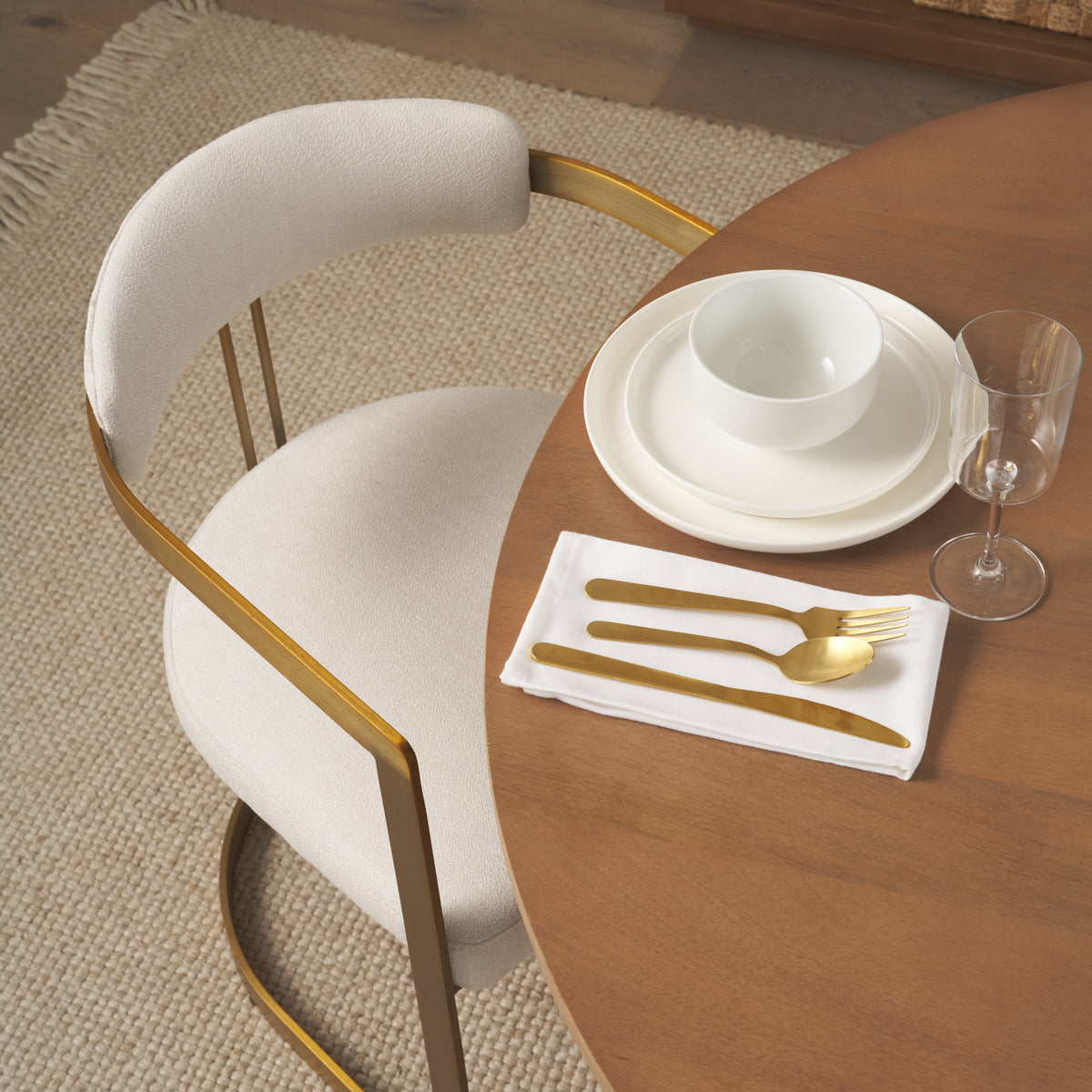 Hollyfield Cream/Gold Curved Back Dining Arm Chair - 69451 - Ornate Home