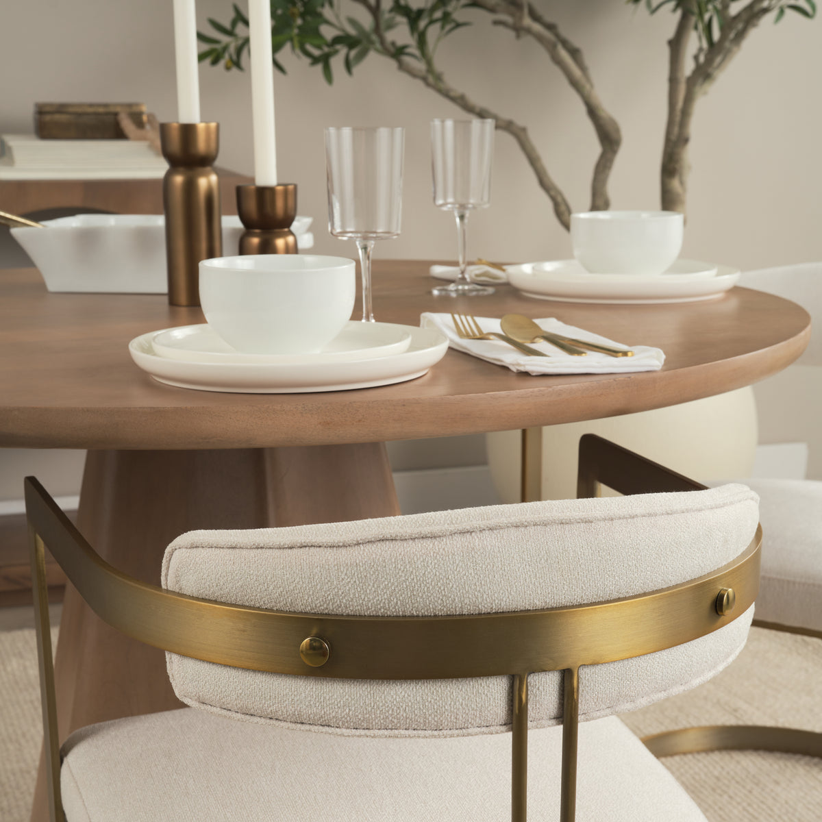 Hollyfield Cream/Gold Curved Back Dining Arm Chair - 69451 - Ornate Home