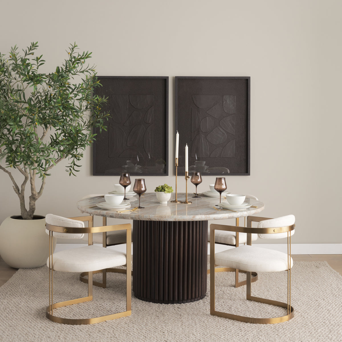 Hollyfield Cream/Gold Curved Back Dining Arm Chair - 69451V - Ornate Home