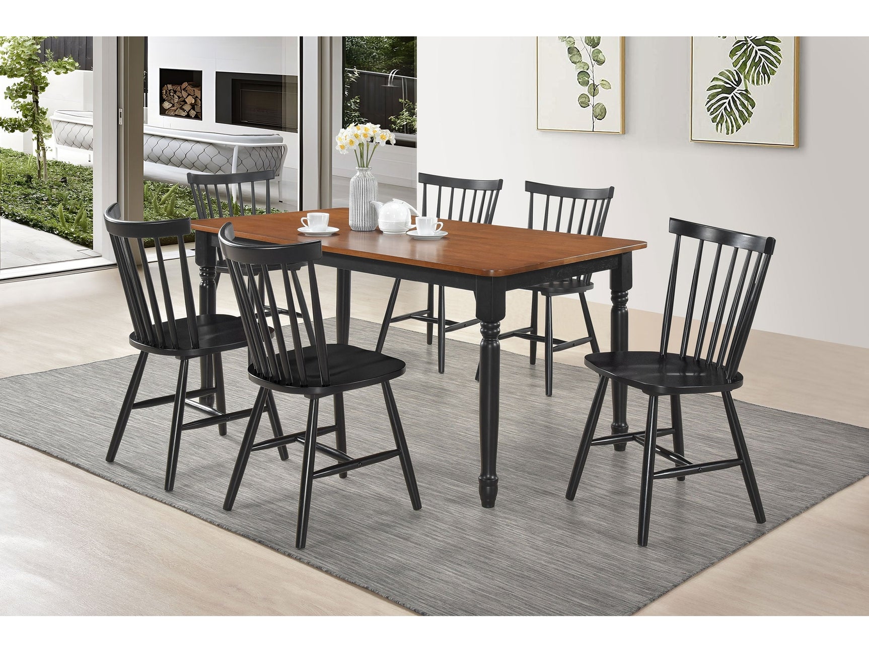 Hollyoak Black 7-piece Dining Room Set - Ornate Home