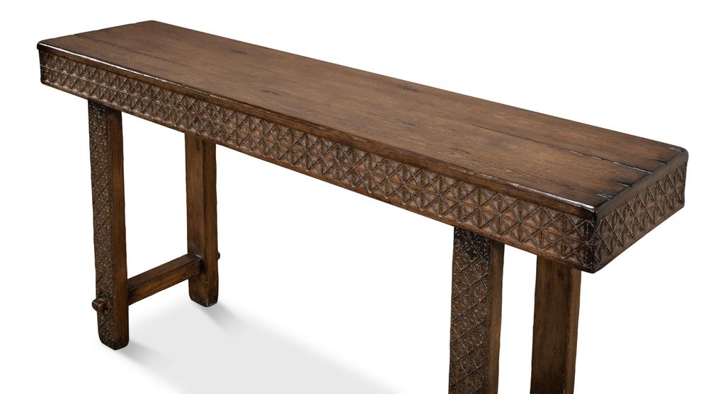 Honeycomb & Cross Brown Console Table - Ornate Home