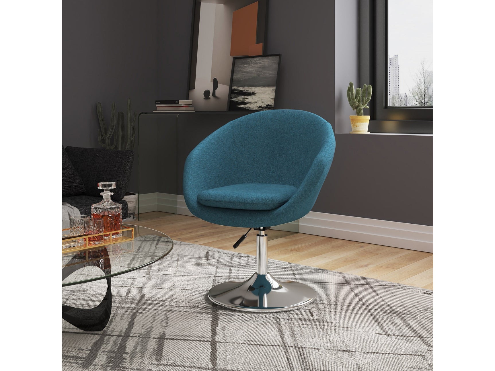 Hopper Swivel Adjustable Height Chair in Sky Blue and Polished Chrome (set of 2) - Ornate Home