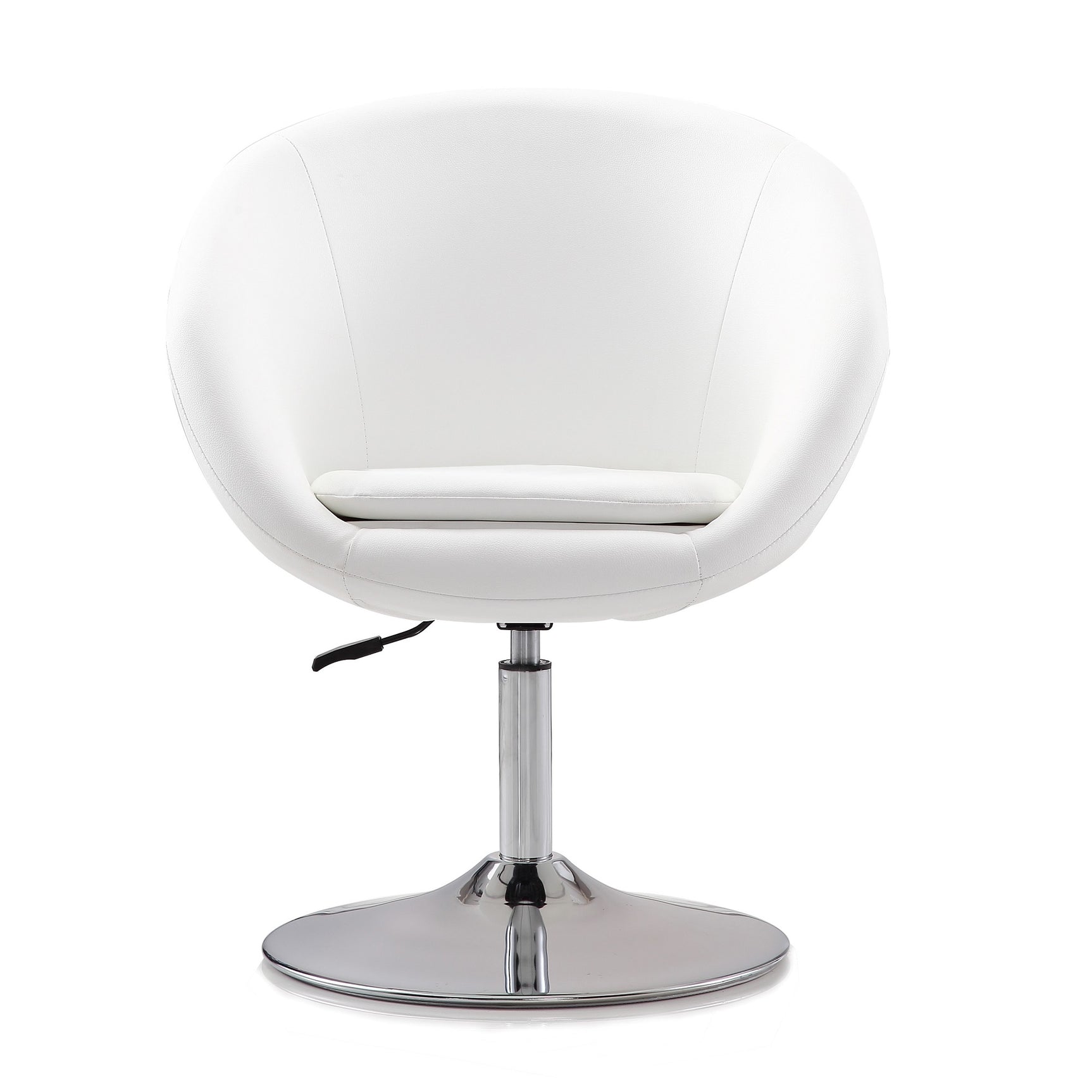 Hopper Swivel Adjustable Height Faux Leather Chair in White and Polished Chrome - Ornate Home