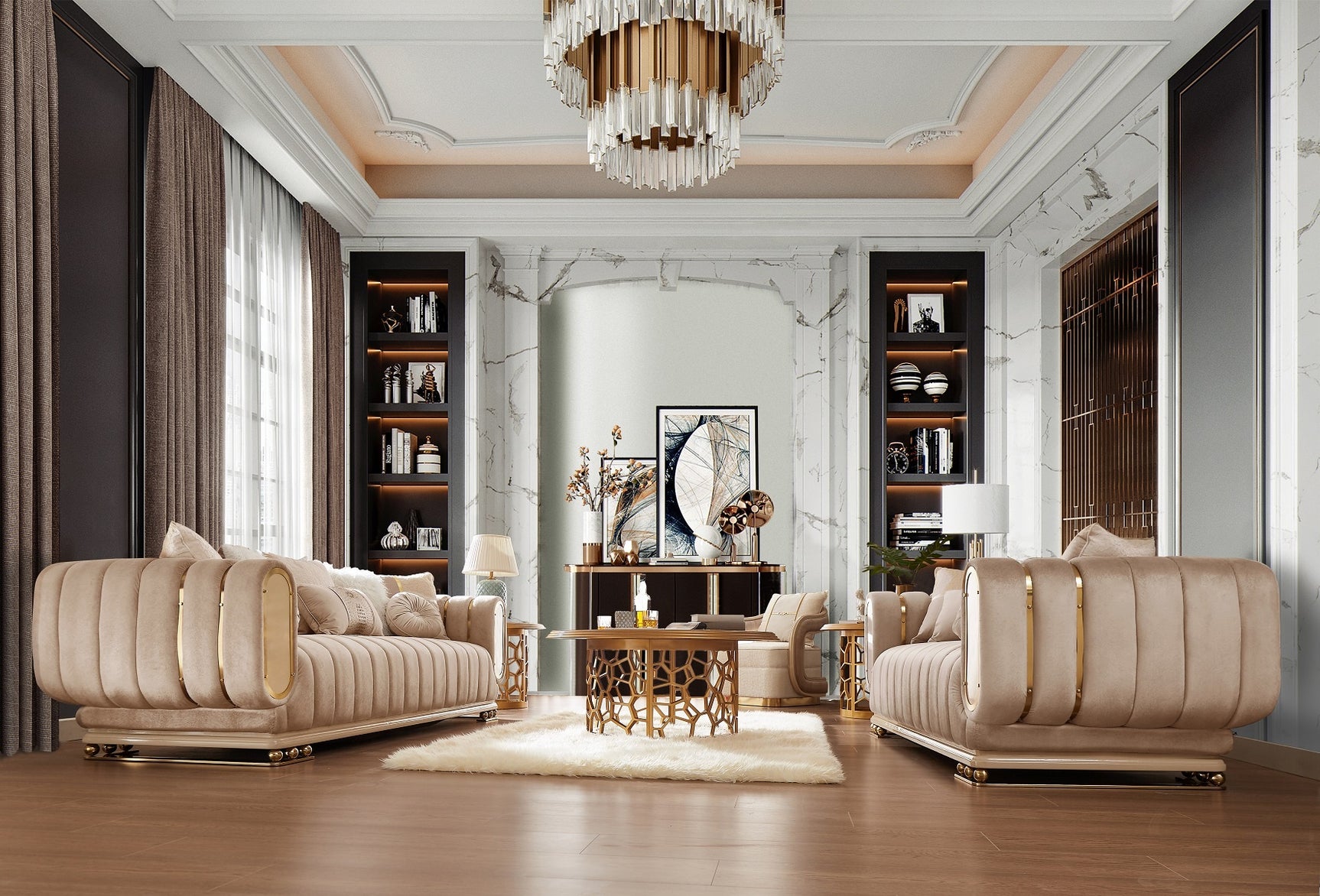 Horizon Elite Beige 3-Pc Living Room Set / HD-9004-SET3 - Ornate Home