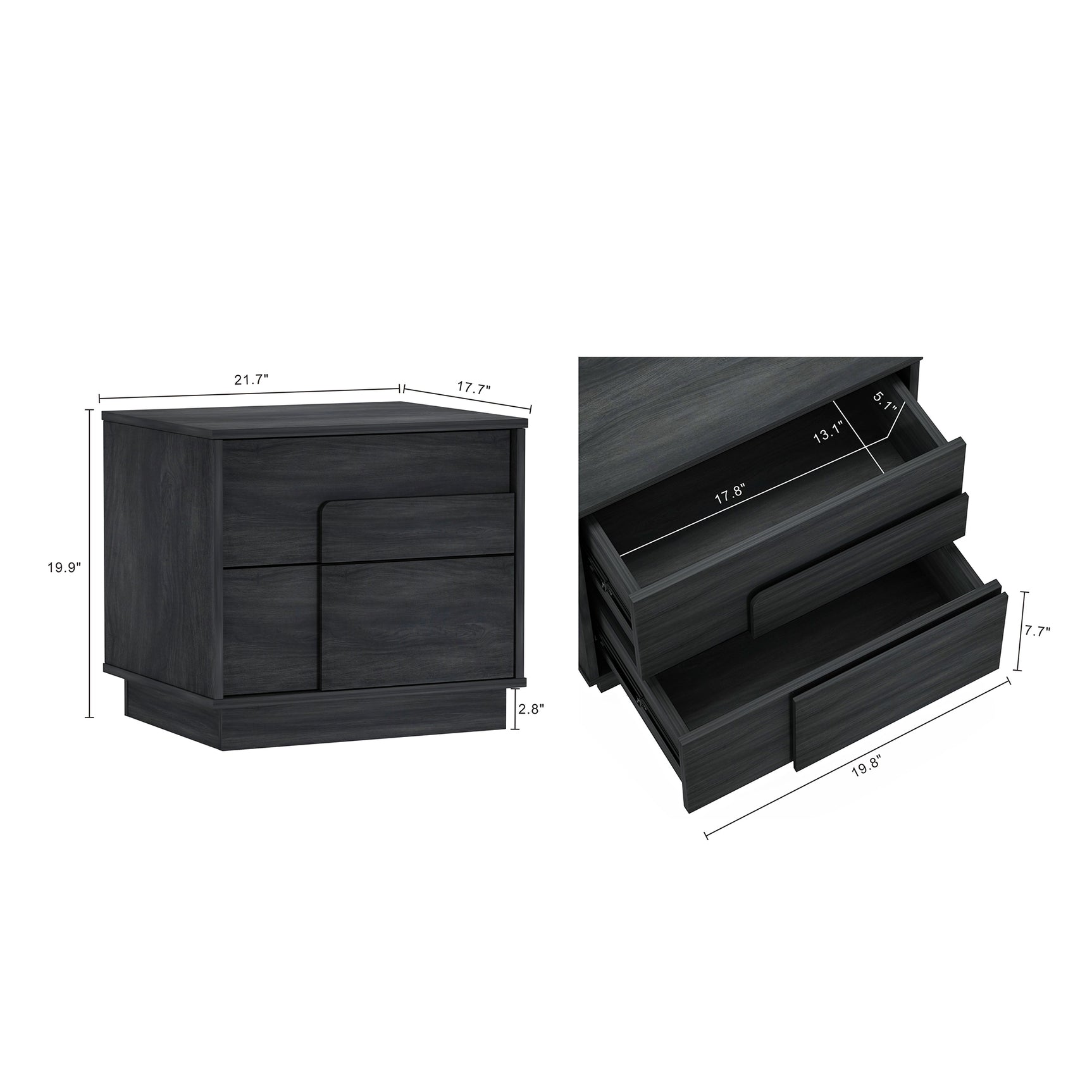 Horizon Nightstand in Charcoal Grey (set of 2) - Ornate Home