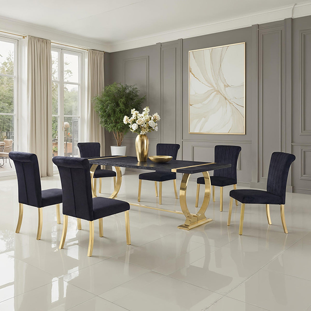 Horley Gold/Black 80" Dining Table - Ornate Home