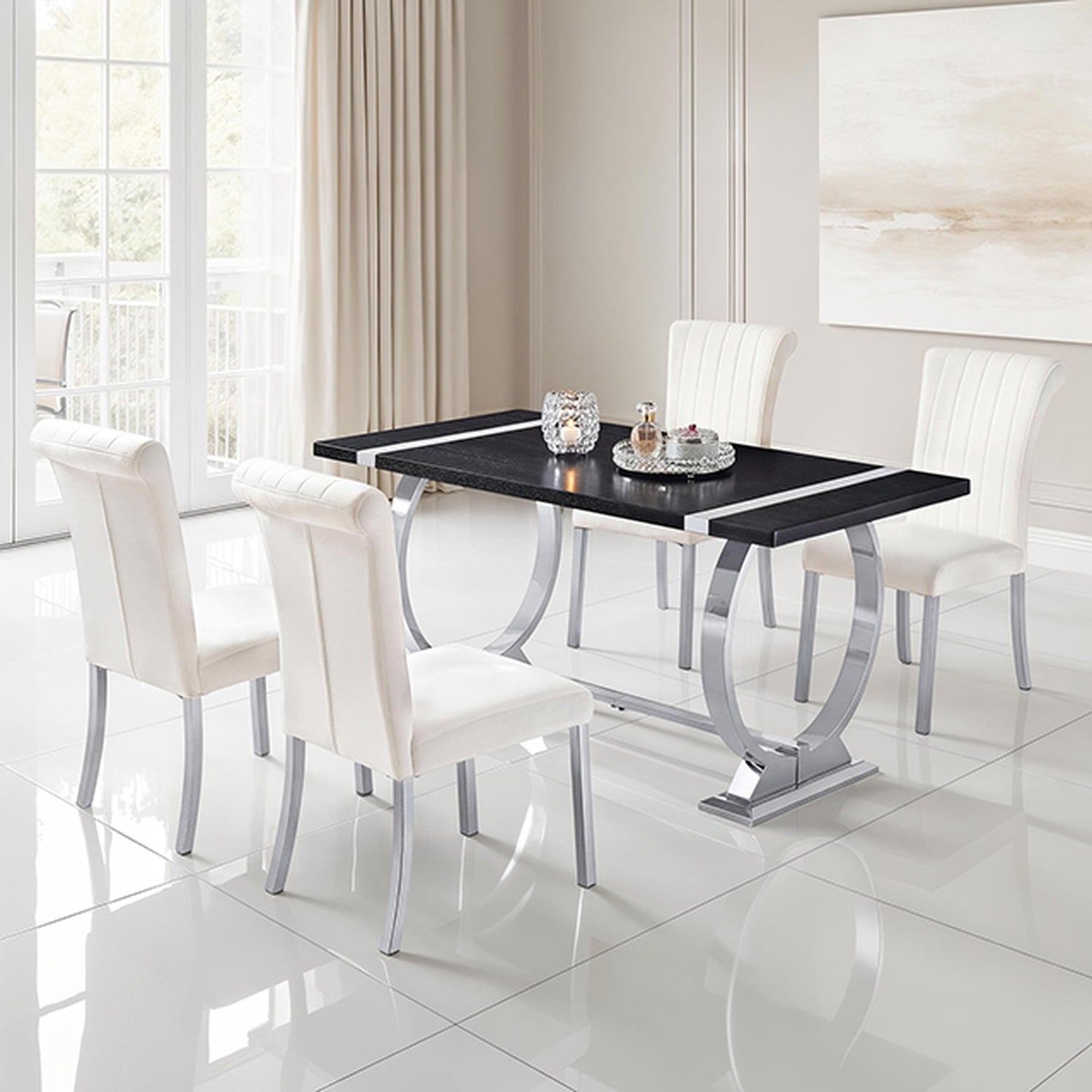 Horley Silver/Black 5 Pc. Dining Table Set - Ornate Home