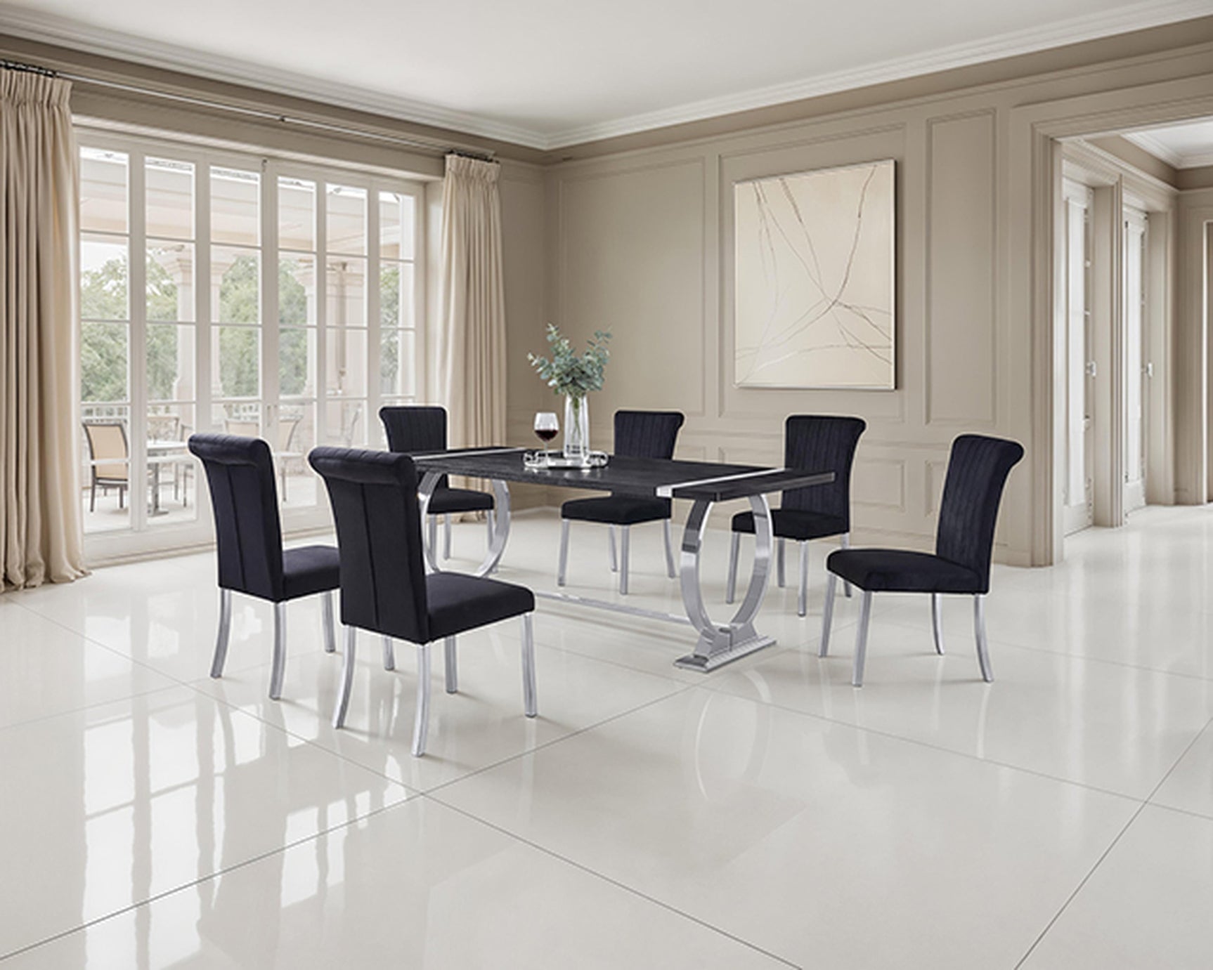 Horley Silver/Black 7 Pc. Dining Table Set - Ornate Home