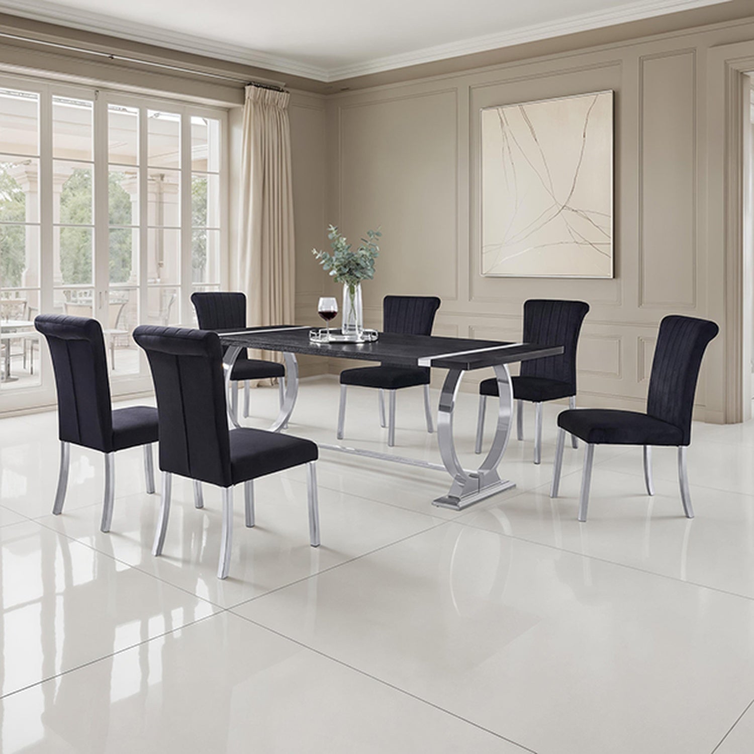 Horley Silver/Black 7 Pc. Dining Table Set - Ornate Home