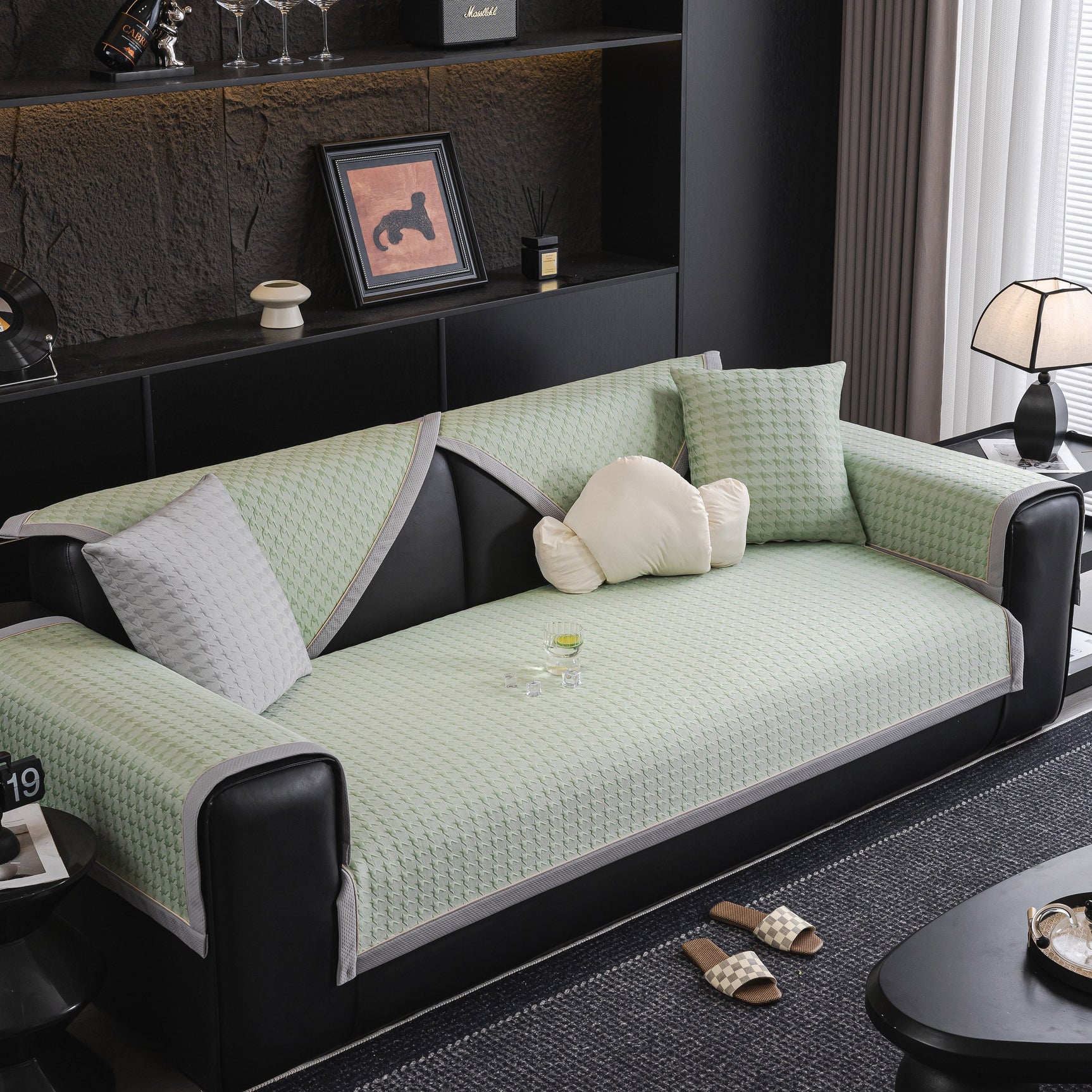 Houndstooth Ice Silk Breathable Sofa Cover, Modern Non-Slip Summer Couch Protector - Ornate Home