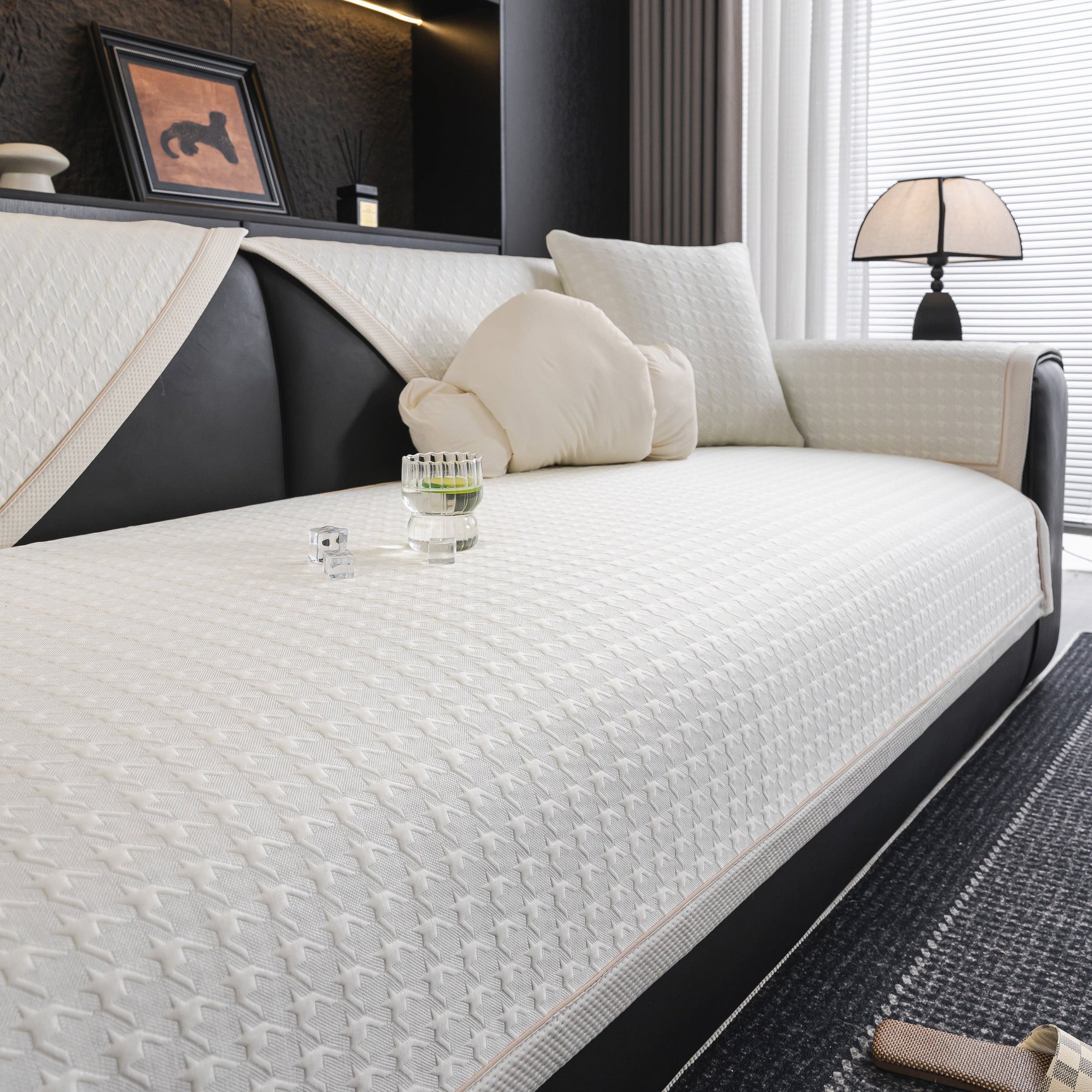 Houndstooth Ice Silk Breathable Sofa Cover, Modern Non-Slip Summer Couch Protector - Ornate Home