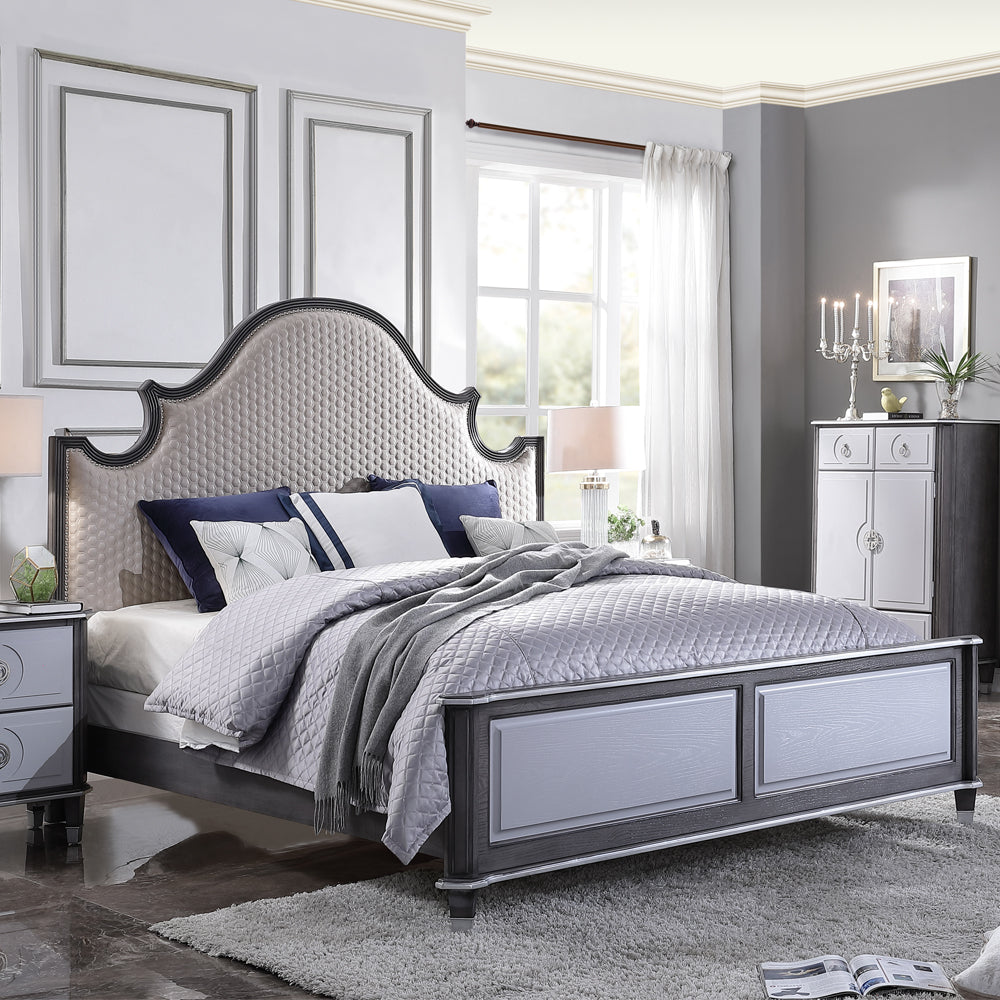 House Beatrice Two Tone Beige/Charcoal/Light Gray Queen Bed - Ornate Home
