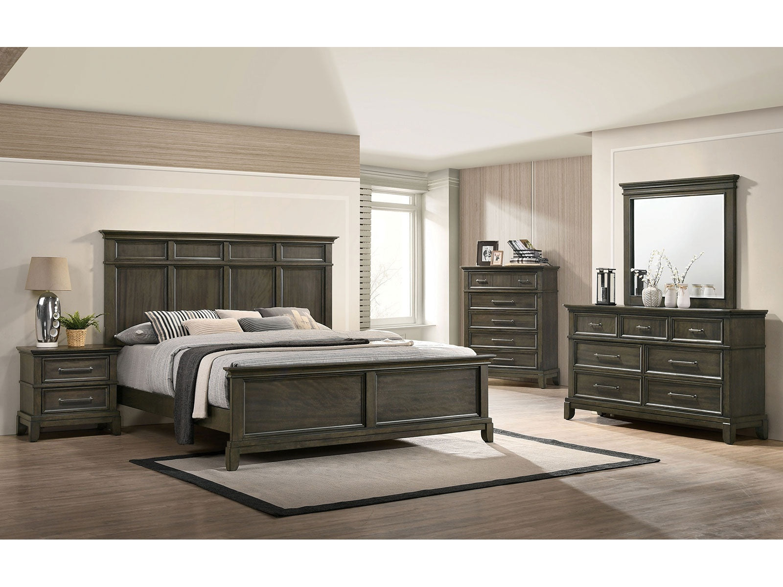 Houston Gray 5 Pc. Queen Bedroom Set w/ Chest - Ornate Home