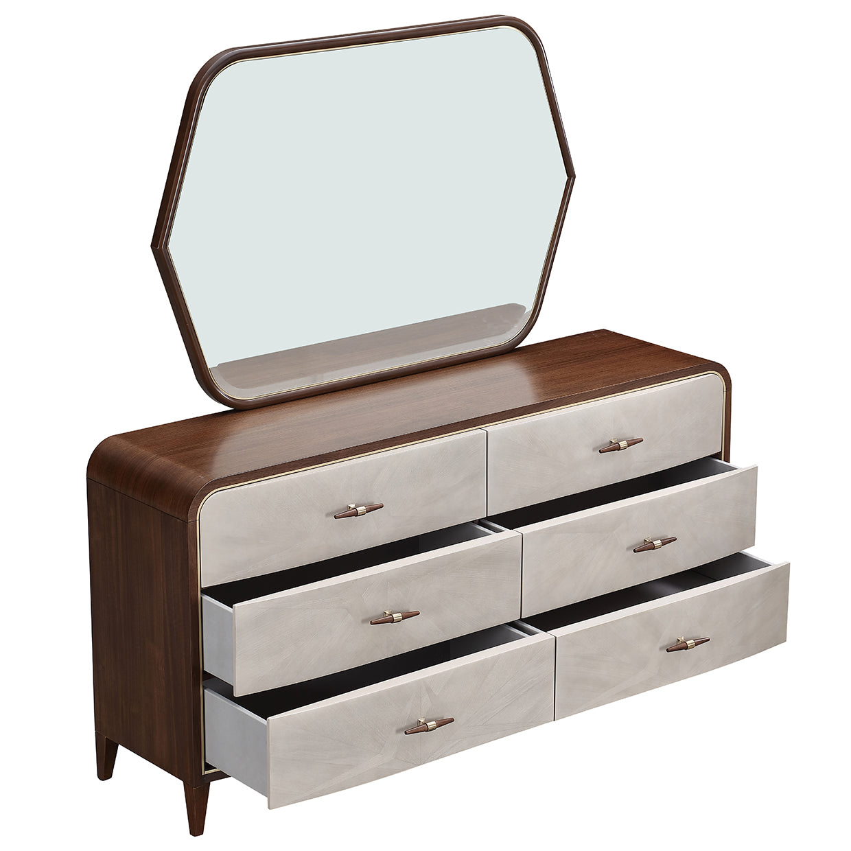 Houston Walnut Dresser with Mirror - Ornate Home