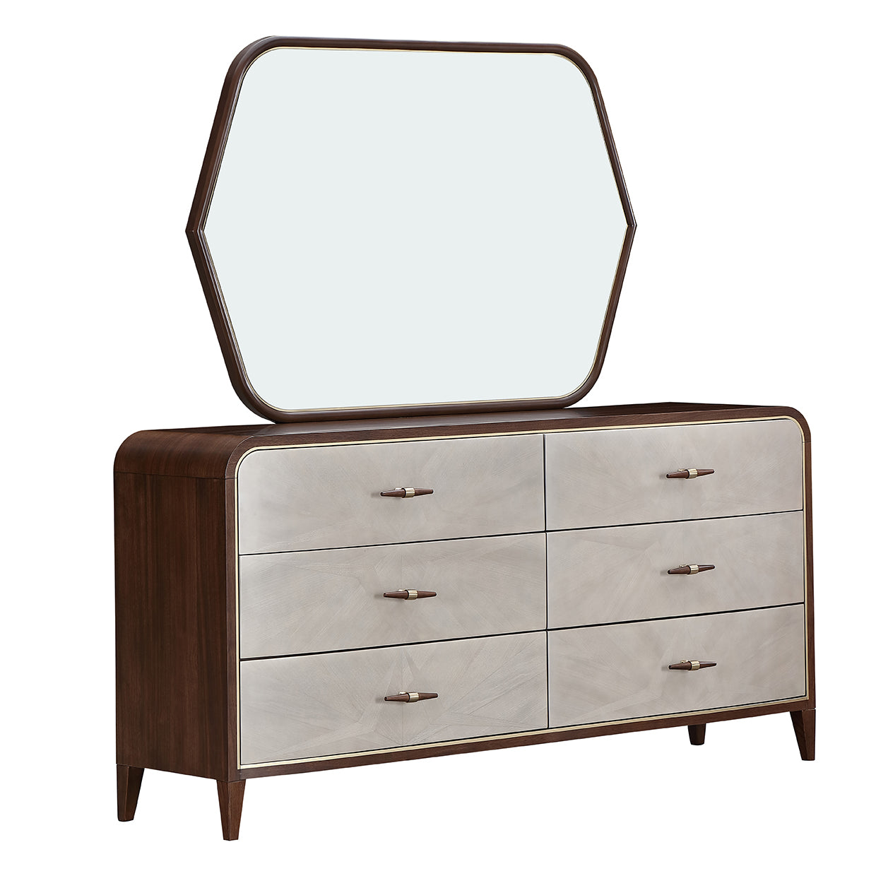 Houston Walnut Dresser with Mirror - Ornate Home