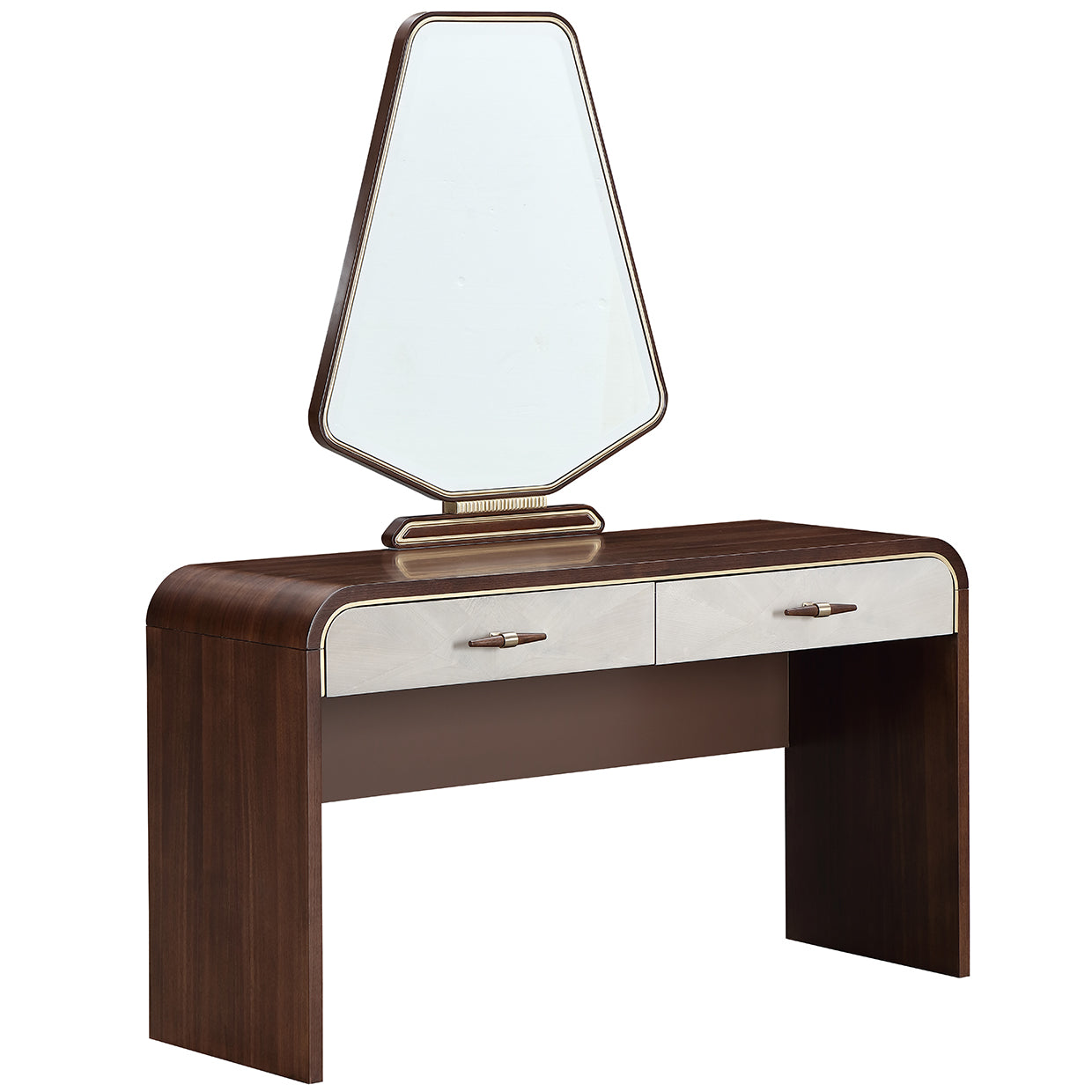 Houston Walnut Vanity Table with Mirror & Chair - Ornate Home