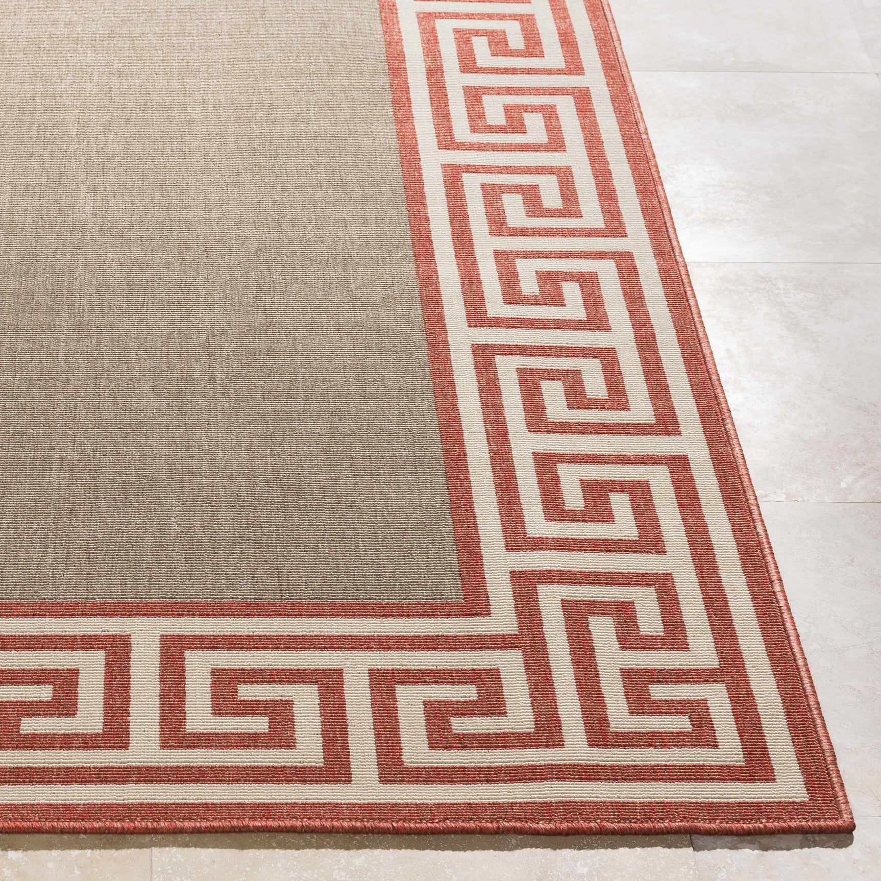 Houtz Red Border Greek Outdoor Rug - Clearance - Ornate Home
