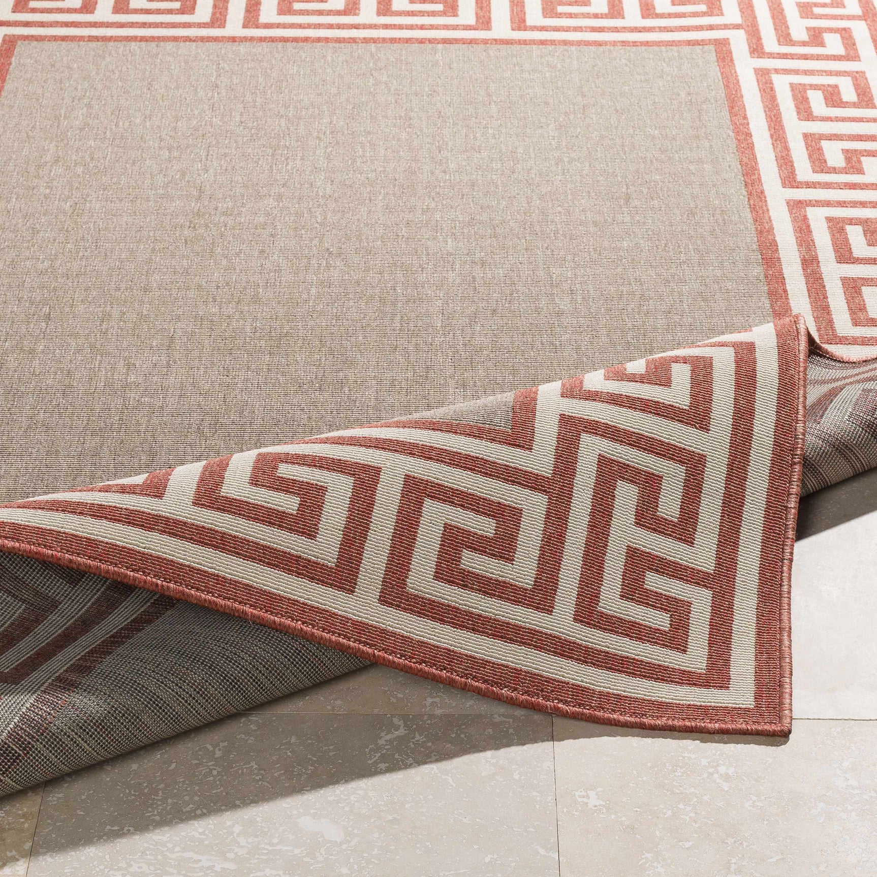 Houtz Red Border Greek Outdoor Rug - Clearance - Ornate Home