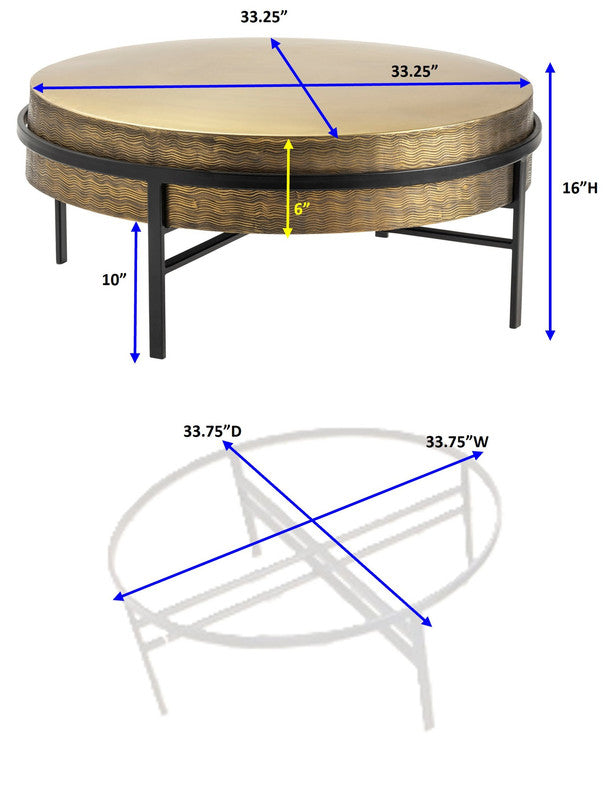 Hudson Gold/Black Textured Brass Cocktail Table - Ornate Home