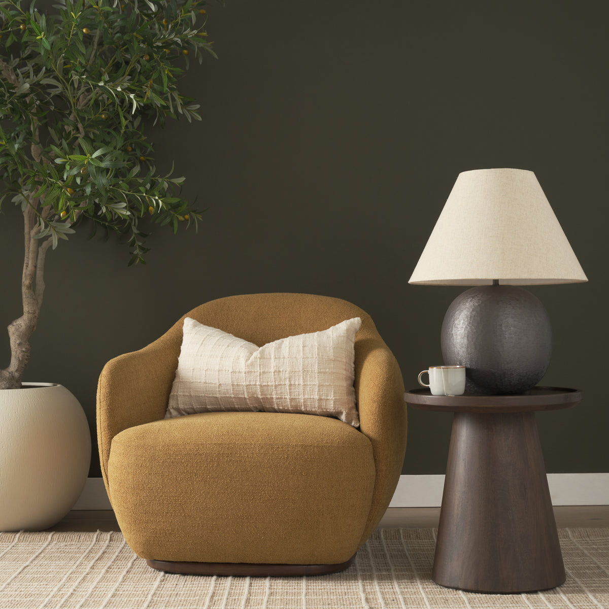 Hudson Mustard Fabric Upholstered Swivel Chair - Ornate Home