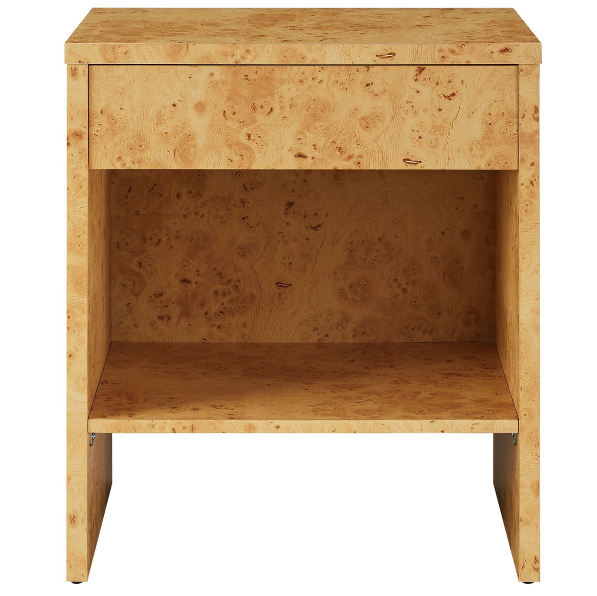 Hudson Natural 1-Drawer Burl Wood Nightstand With Shelf - Ornate Home