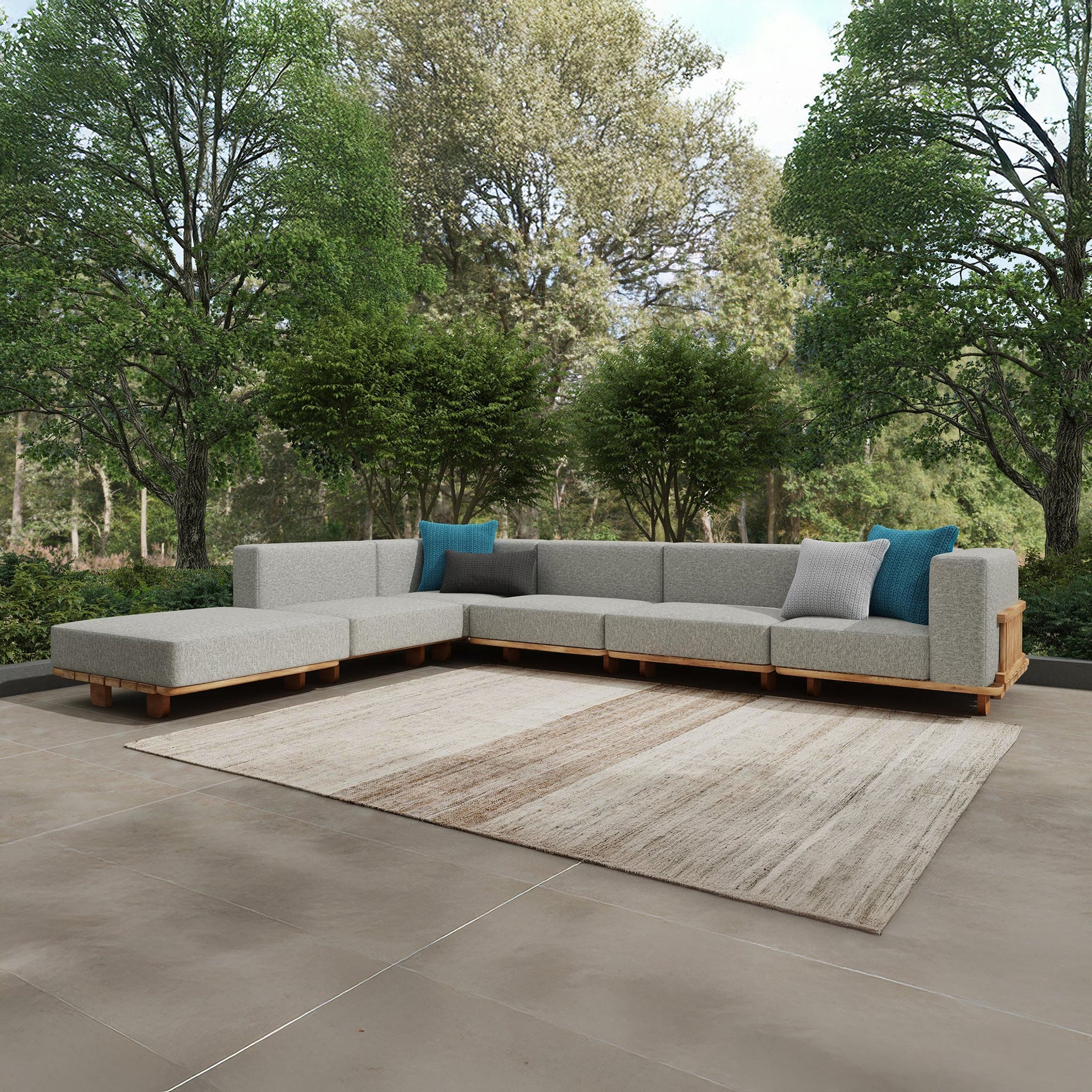Hudson Natural/Gray Outdoor 6 Piece Sectional - Ornate Home