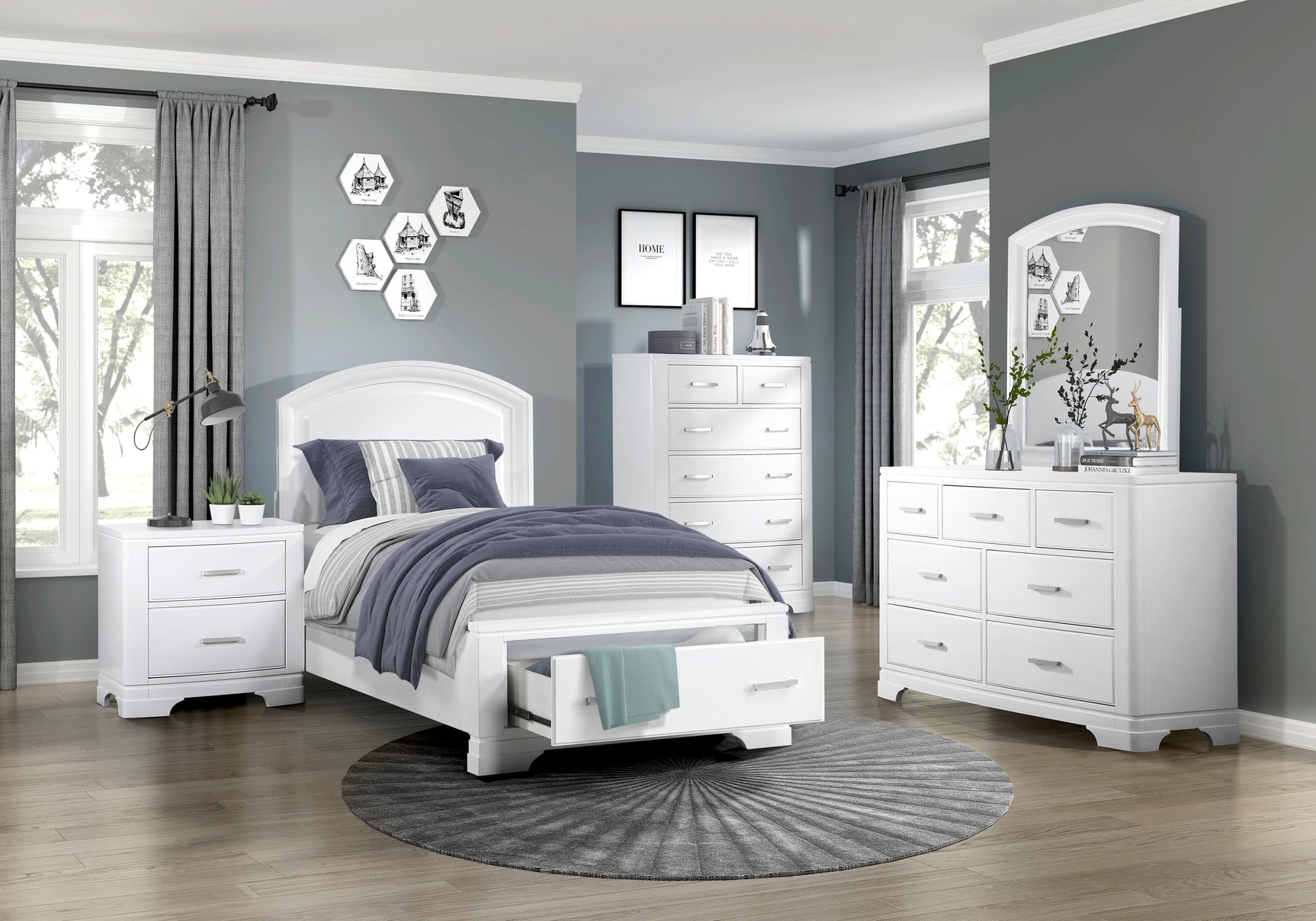 Hudson White 4-Piece Twin Bedroom Set - Ornate Home