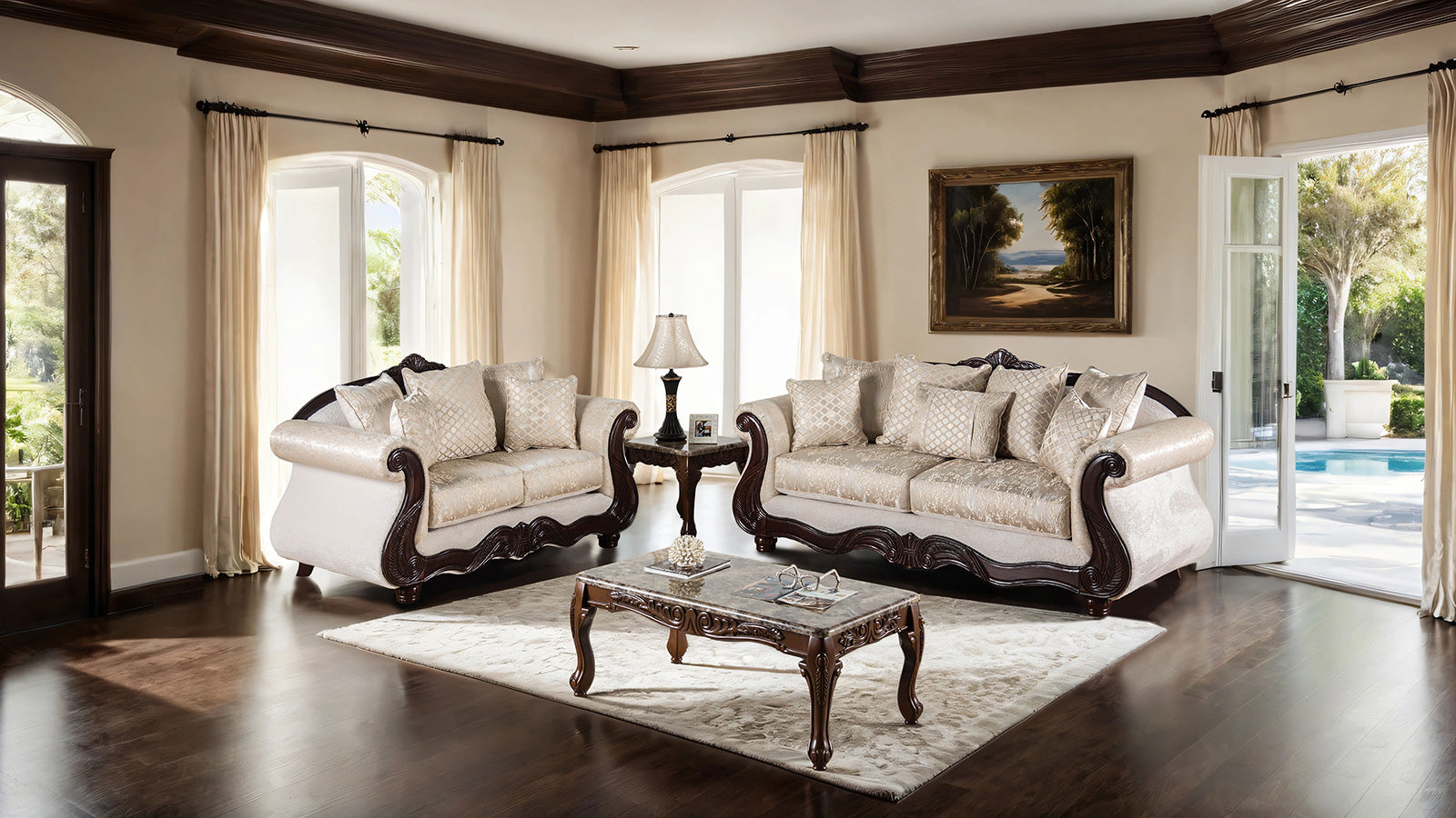 Huelva Beige/Dark Cherry Sofa - Ornate Home