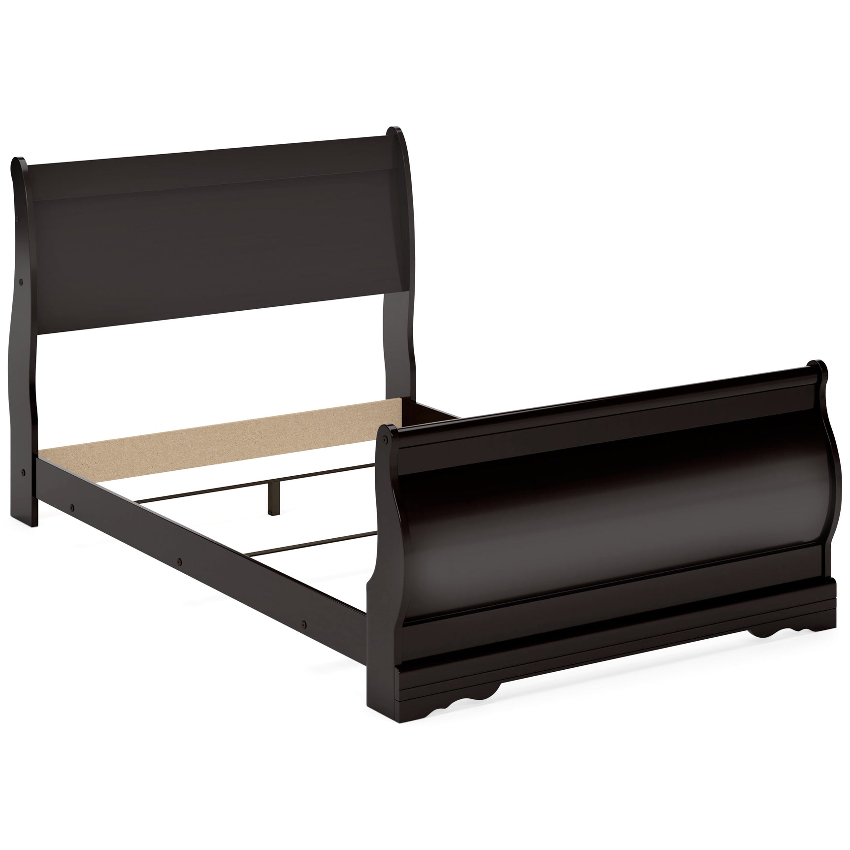 Huey Vineyard Black Full Sleigh Bedroom Set with Dresser, Mirror, Chest and Nightstand - Ornate Home