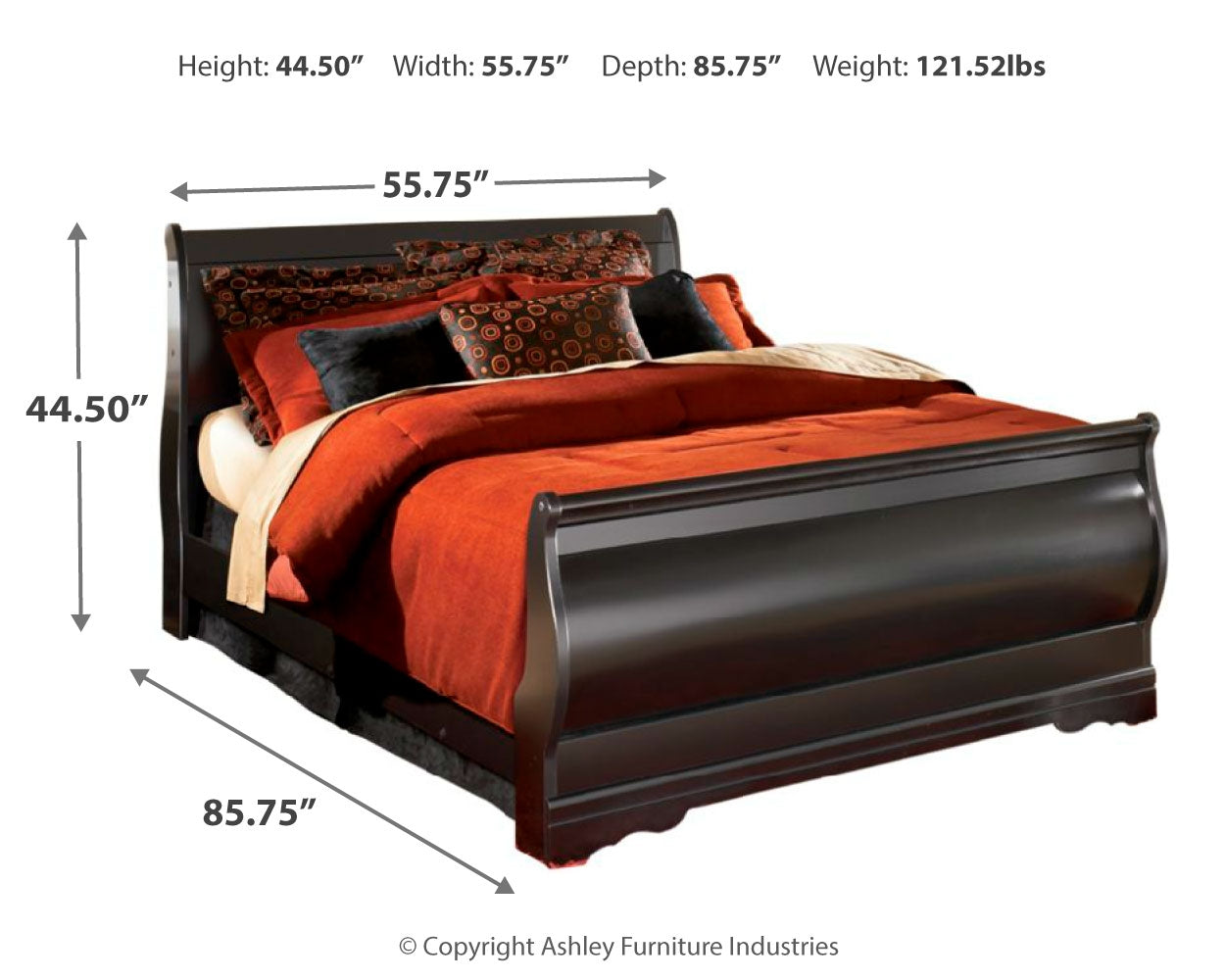 Huey Vineyard Black Full Sleigh Bedroom Set with Dresser, Mirror, Chest and Nightstand - Ornate Home
