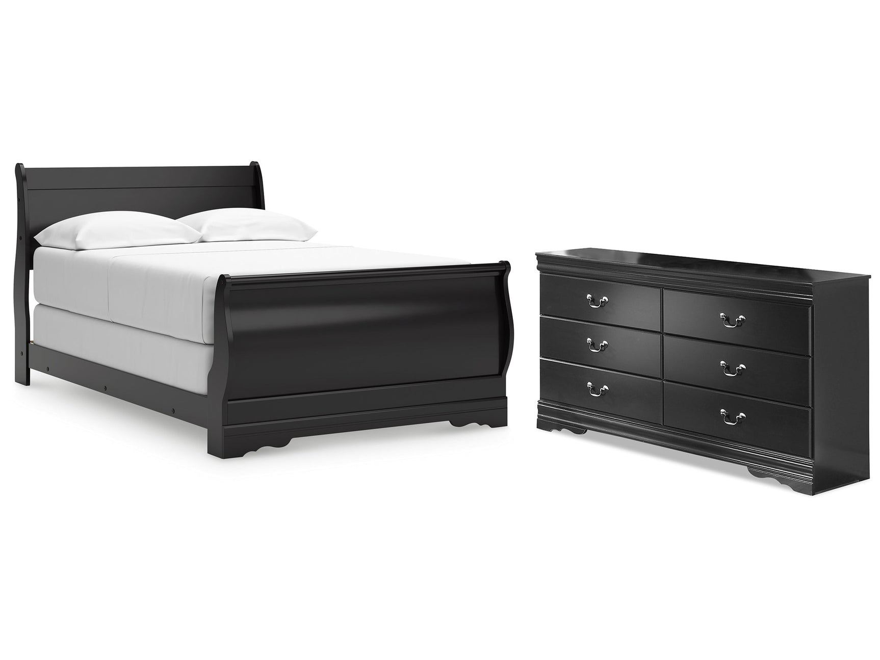 Huey Vineyard Black Full Sleigh Bedroom Set with Dresser - Ornate Home