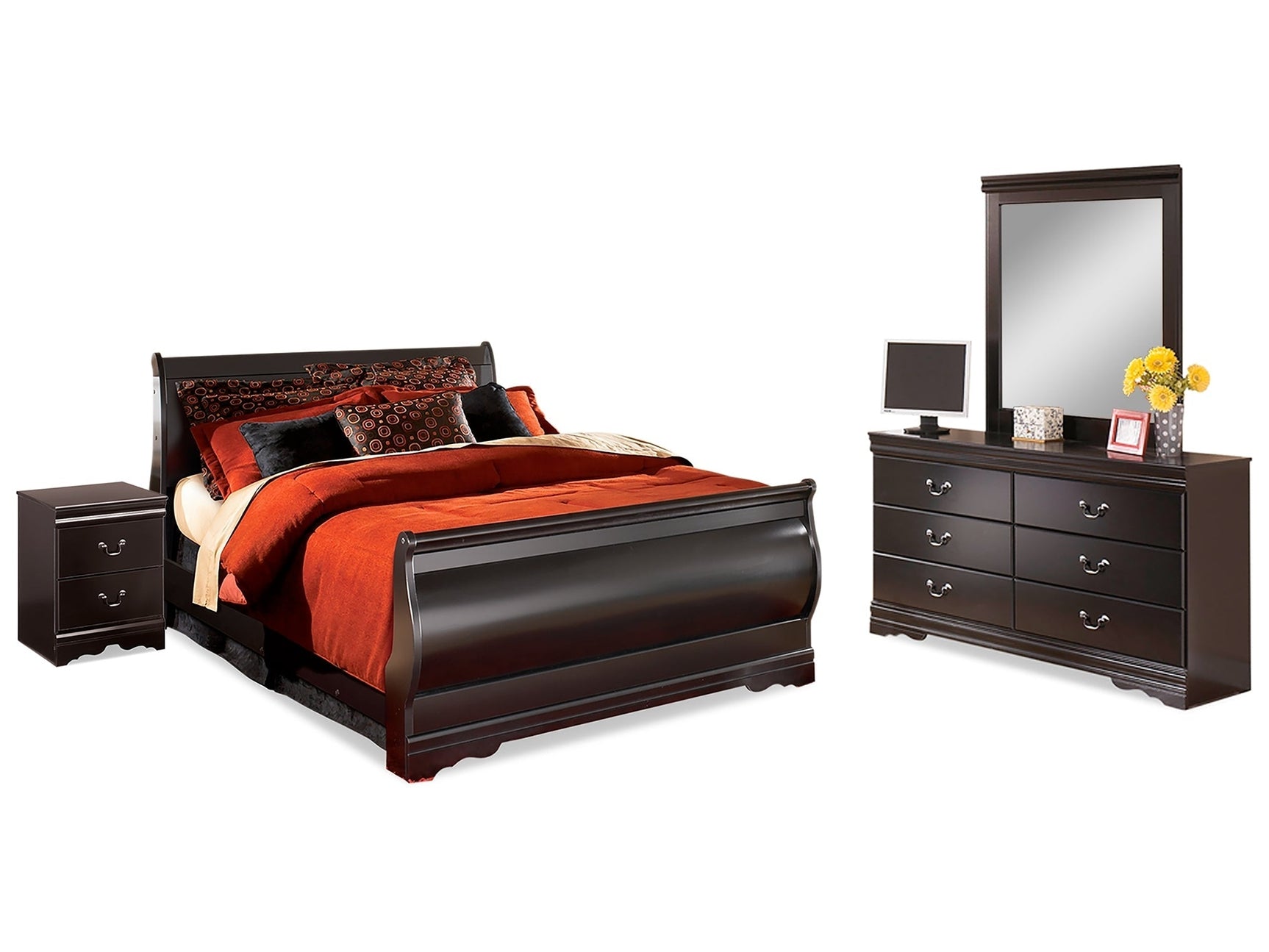 Huey Vineyard Black Queen Bedroom Set with Mirrored Dresser and Nightstand (Online Special Price) - Ornate Home