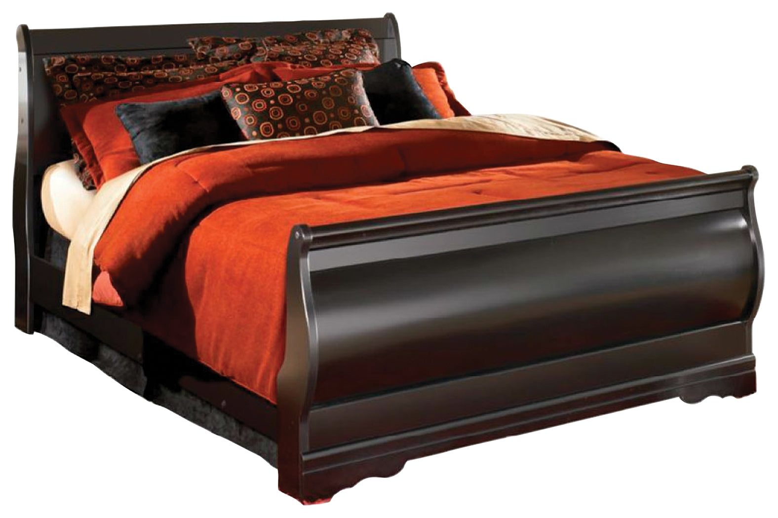 Huey Vineyard Black Full Sleigh Bed & Chest & Nightstand - Ornate Home