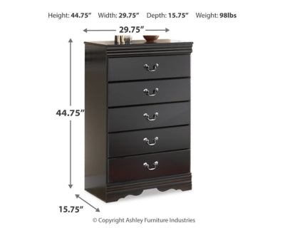 Huey Vineyard Black Queen Sleigh Bedroom Set with Dresser, Mirror, Chest, and 2 Nightstands - Ornate Home