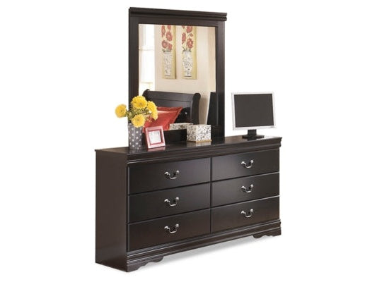 Huey Vineyard Black Queen Sleigh Bedroom Set with Mirrored Dresser and 2 Nightstands - Ornate Home