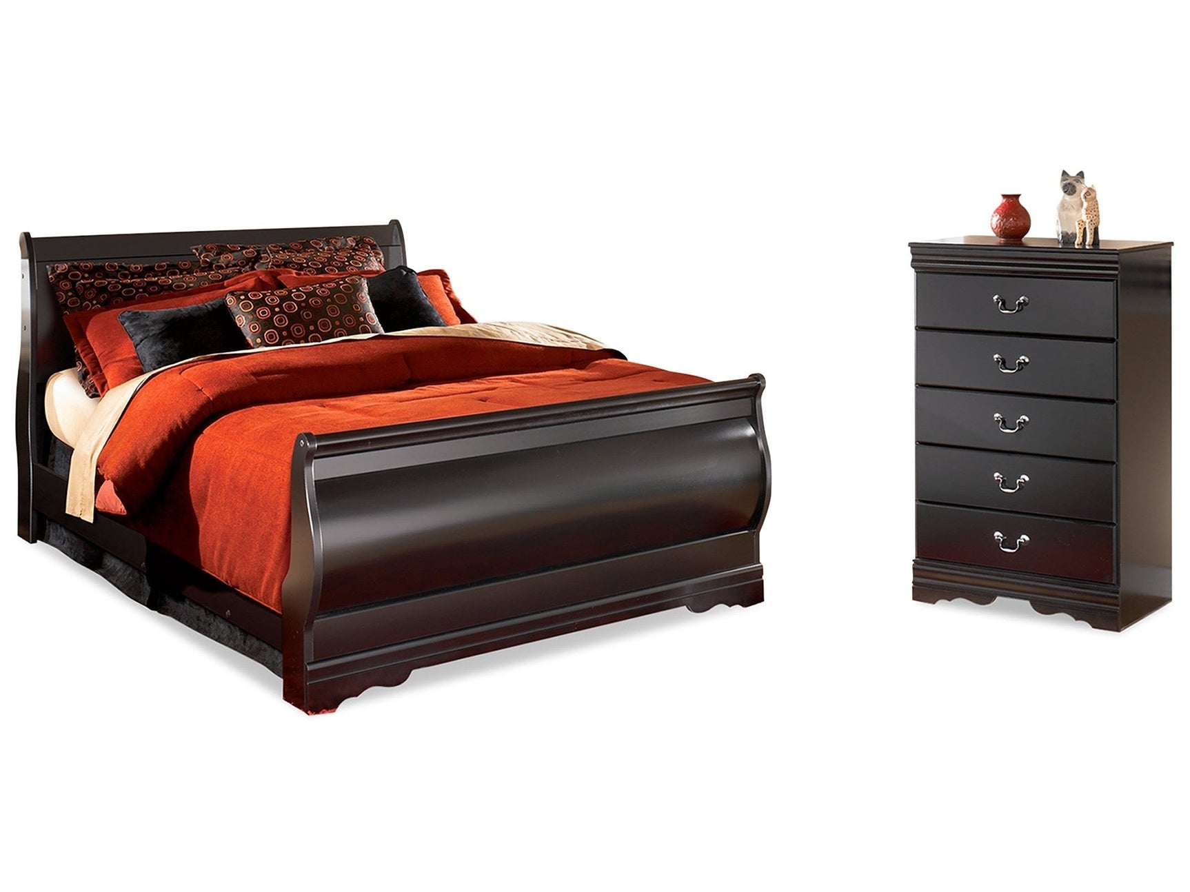 Huey Vineyard Black Queen Sleight Bed & Chest (Online Special Price) - Ornate Home