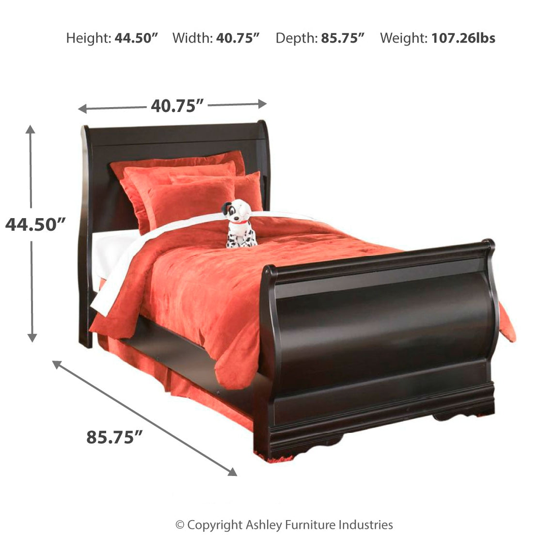 Huey Vineyard Black Twin Sleigh Bed - Ornate Home