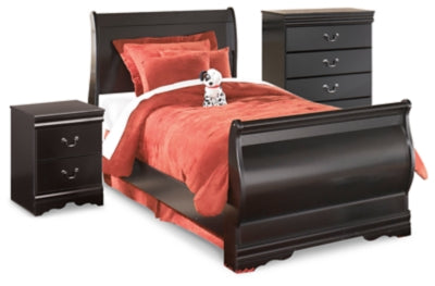 Huey Vineyard Black Twin Sleigh Bedroom Set with Chest of Drawers and Nightstand (Online Special Price) - Ornate Home