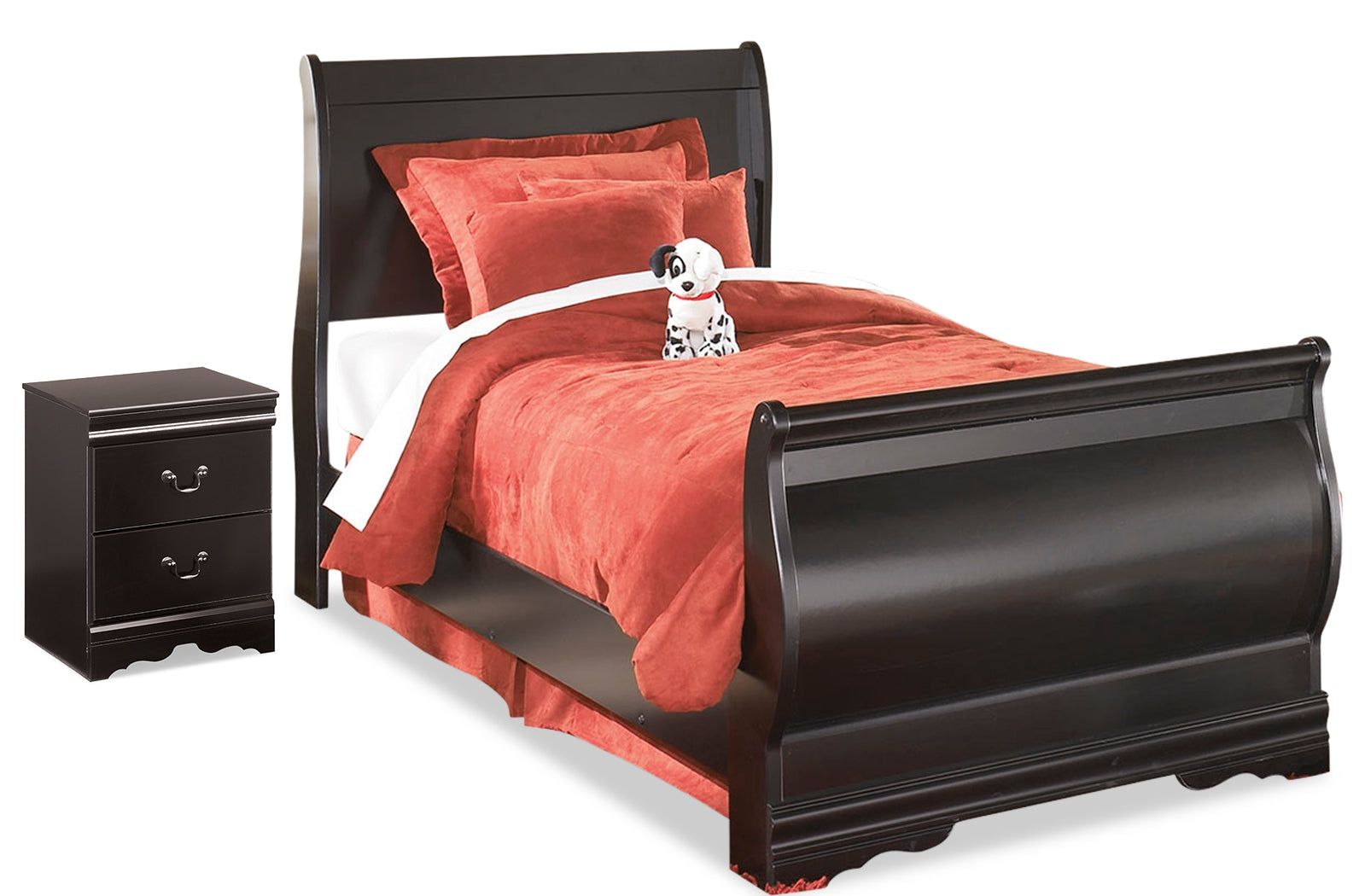 Huey Vineyard Black Twin Sleigh Bedroom Set with Nightstand (Online Special Price) - Ornate Home