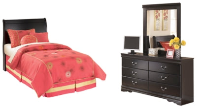 Huey Vineyard Twin Sleigh Headboard, Dresser and Mirror - Ornate Home