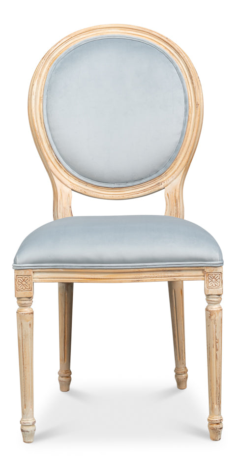 Hugo Antique Oak/Light Blue Oval Side Chair (Set of 2) - Ornate Home
