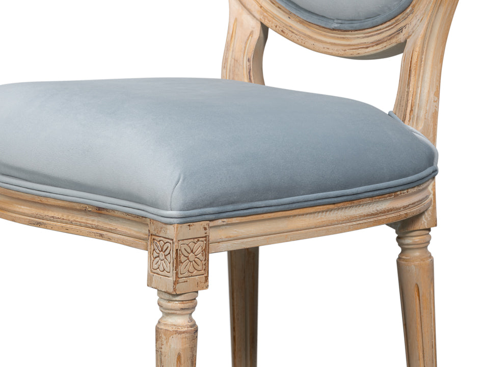 Hugo Antique Oak/Light Blue Oval Side Chair (Set of 2) - Ornate Home