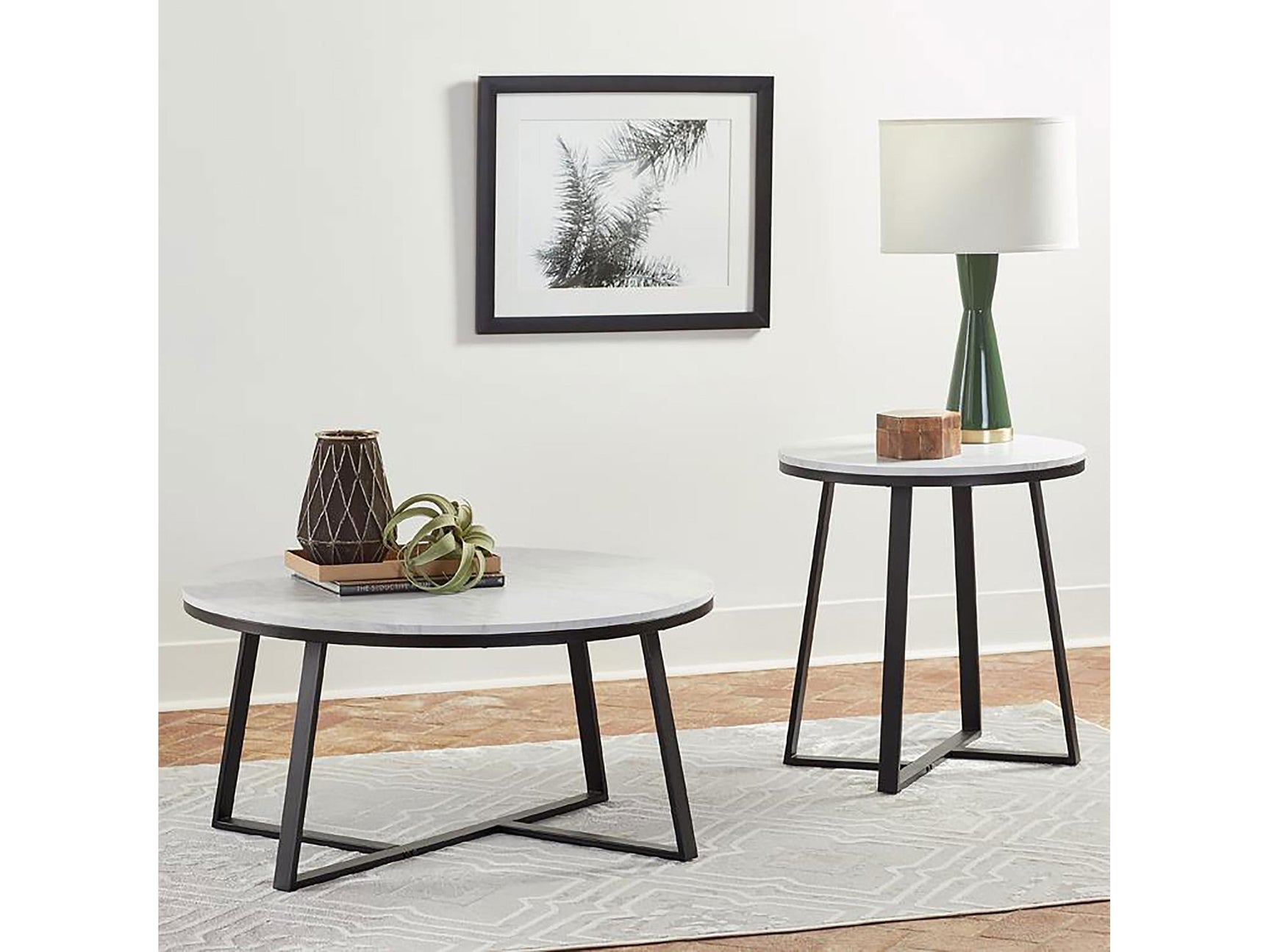 Hugo White Faux Marble 2-piece Coffee and End Table Set - Ornate Home