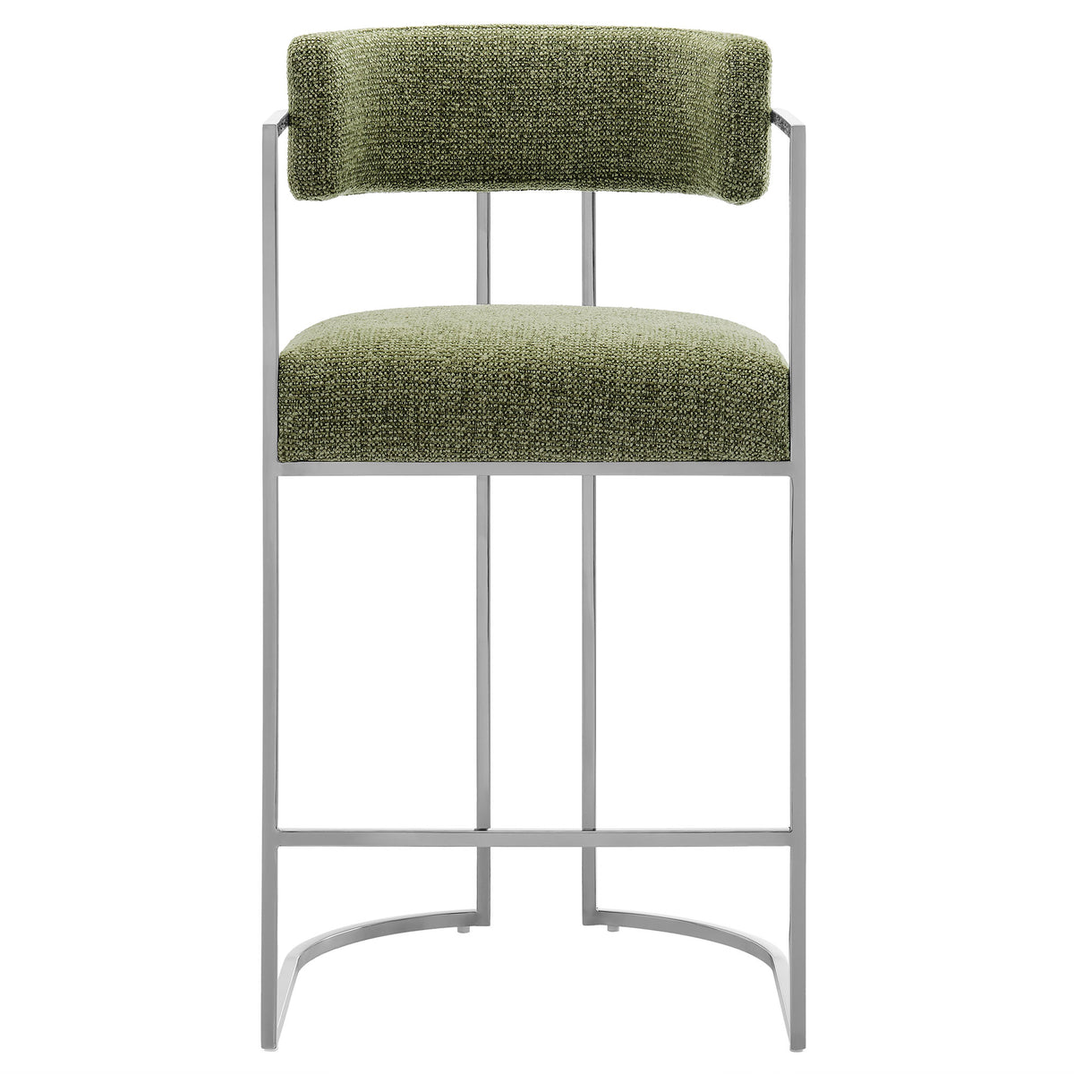 Huron Silver/Leaf Curved Back Fabric and Metal Counter Stool - Ornate Home