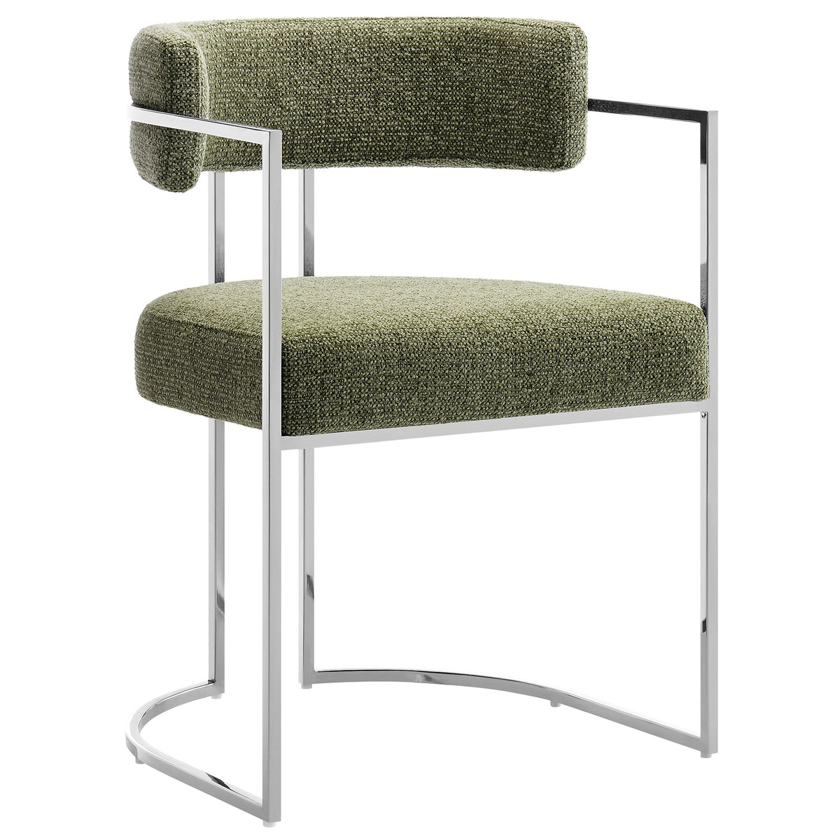 Huron Silver/Leaf Curved Back Fabric and Metal Dining Accent Chair - Ornate Home