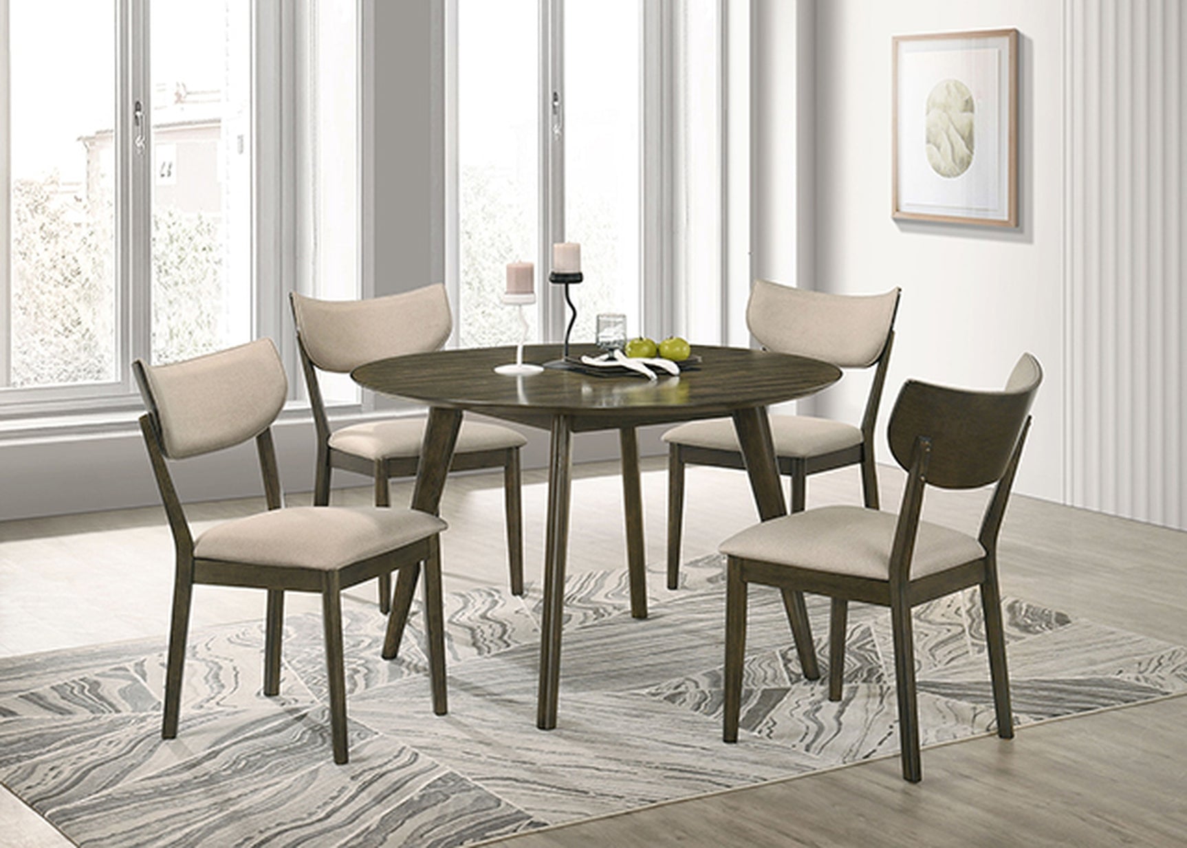 Huttwil Dark Walnut/Beige 5 Pc. Round Dining Table Set - Ornate Home